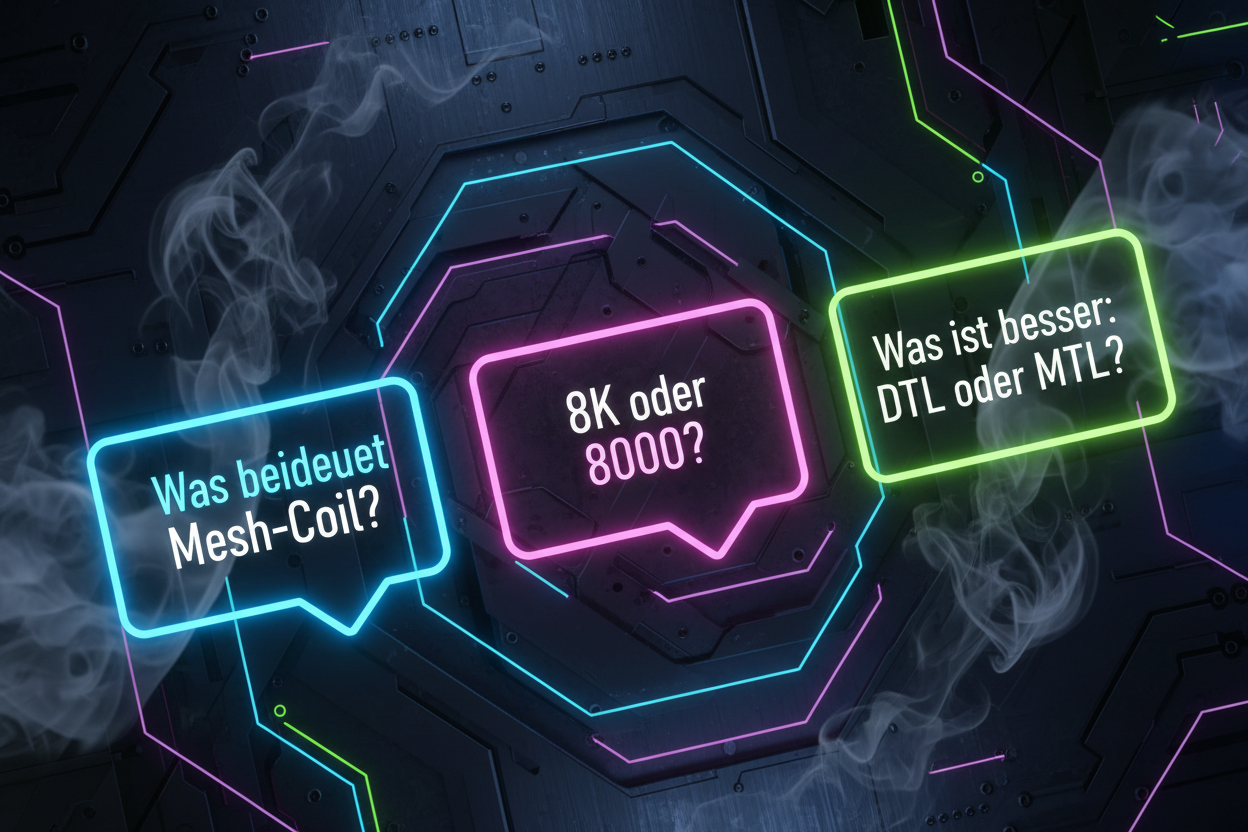 Vape Fachbegriffe erklärt – 8K Puffs MTL DTL Mesh Coil Al Fakher Crystal V2 8000
