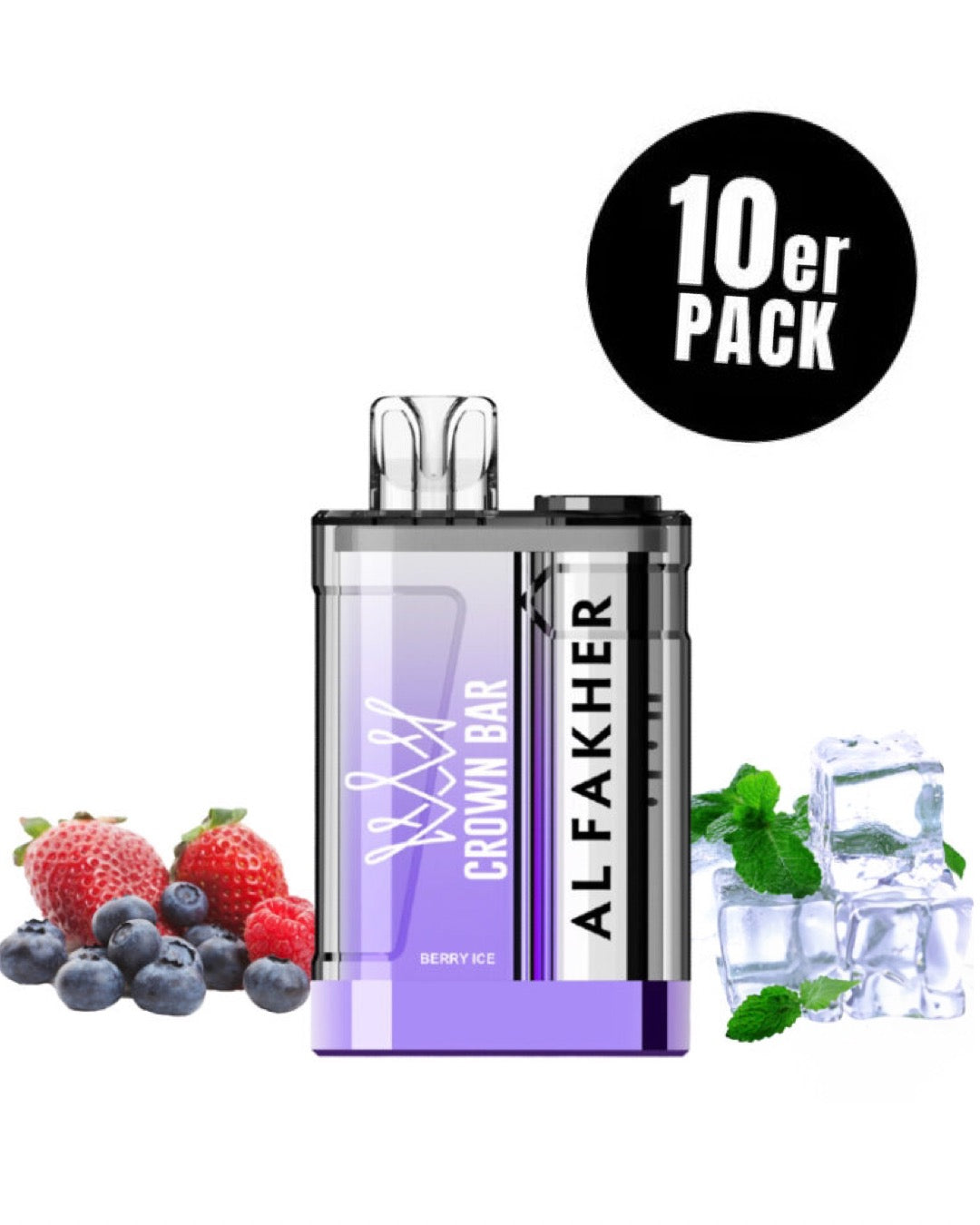 close-up view Al Fakher Crown Bar 9000 crystal Berry Ice - 10 per pack