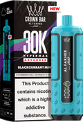 close-up view Al Fakher Crown Bar Vape 30K Hypermax Blackcurrant Mint