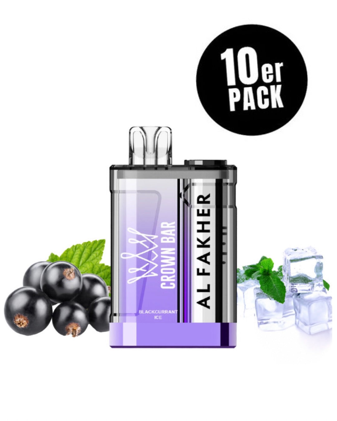 close-up view al fakher crown bar 9000 crystal Black Currant Ice - 10 per pack