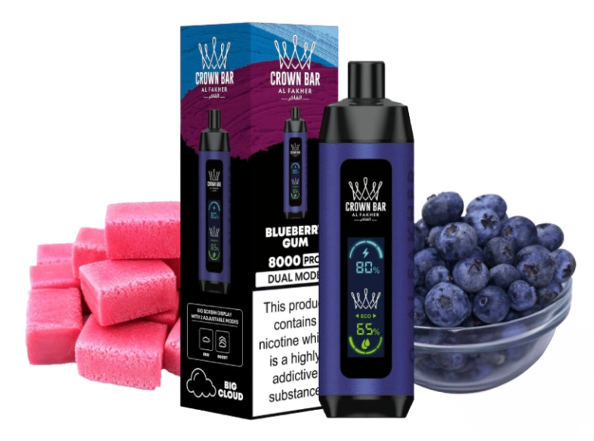 close-up view Al Fakher Crown Bar 15000 Pro Max Blueberry Gum