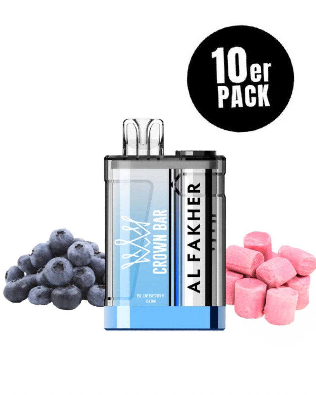 close-up view al fakher crown bar 9000 crystal Blueberry Gum - 10 per pack