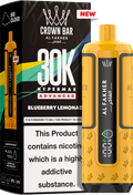 close-up view Al Fakher Crown Bar Vape 30K Hypermax Blueberry Lemonade