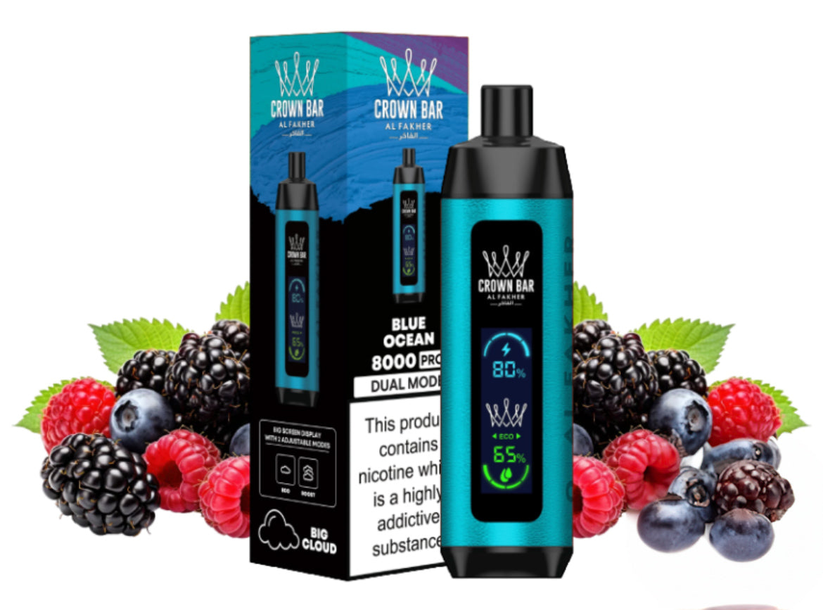 close-up view Al Fakher Crown Bar 15000 Pro Max Blue Ocean