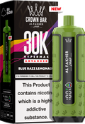 close-up view Al Fakher Crown Bar Vape 30K Hypermax Blue Razz Lemonade
