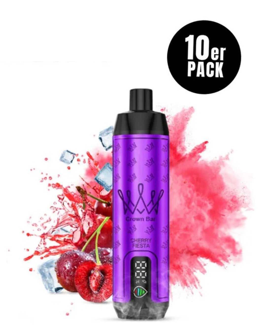 close-up view Al Fakher Crown Bar 15000 Pro Max Cherry Fiesta - 10 per pack