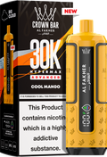 close-up view Al Fakher Crown Bar Vape 30K Hypermax Cool Mango