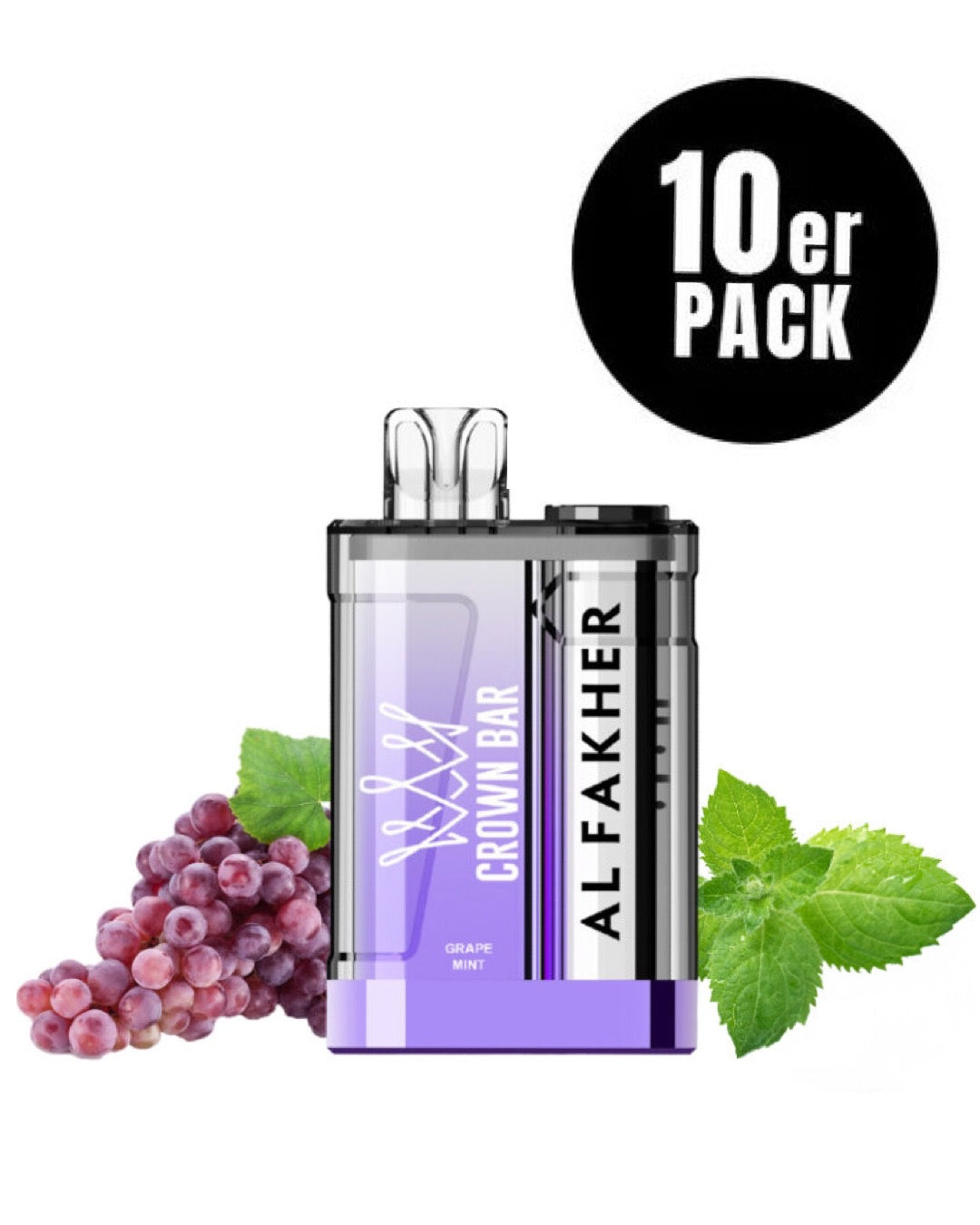 close-up view al fakher crown bar 9000 crystal Grape Mint - 10 per pack