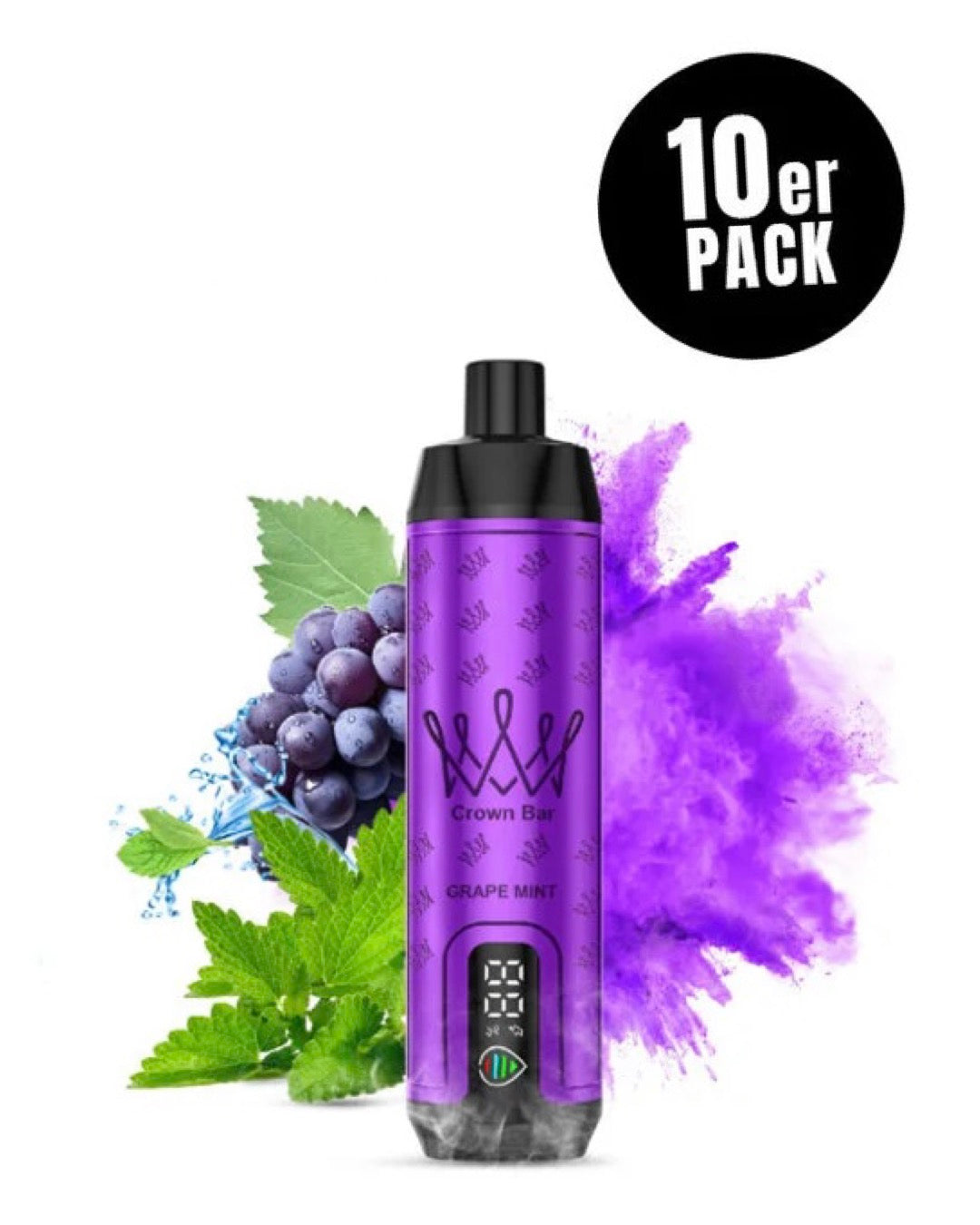 close-up view Al Fakher Crown Bar 15000 Pro Max Grape Mint - 10 per pack