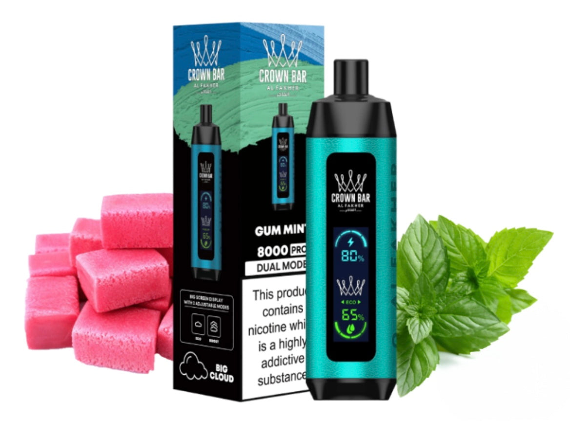 close-up view Al Fakher Crown Bar 15000 Pro Max Gum Mint