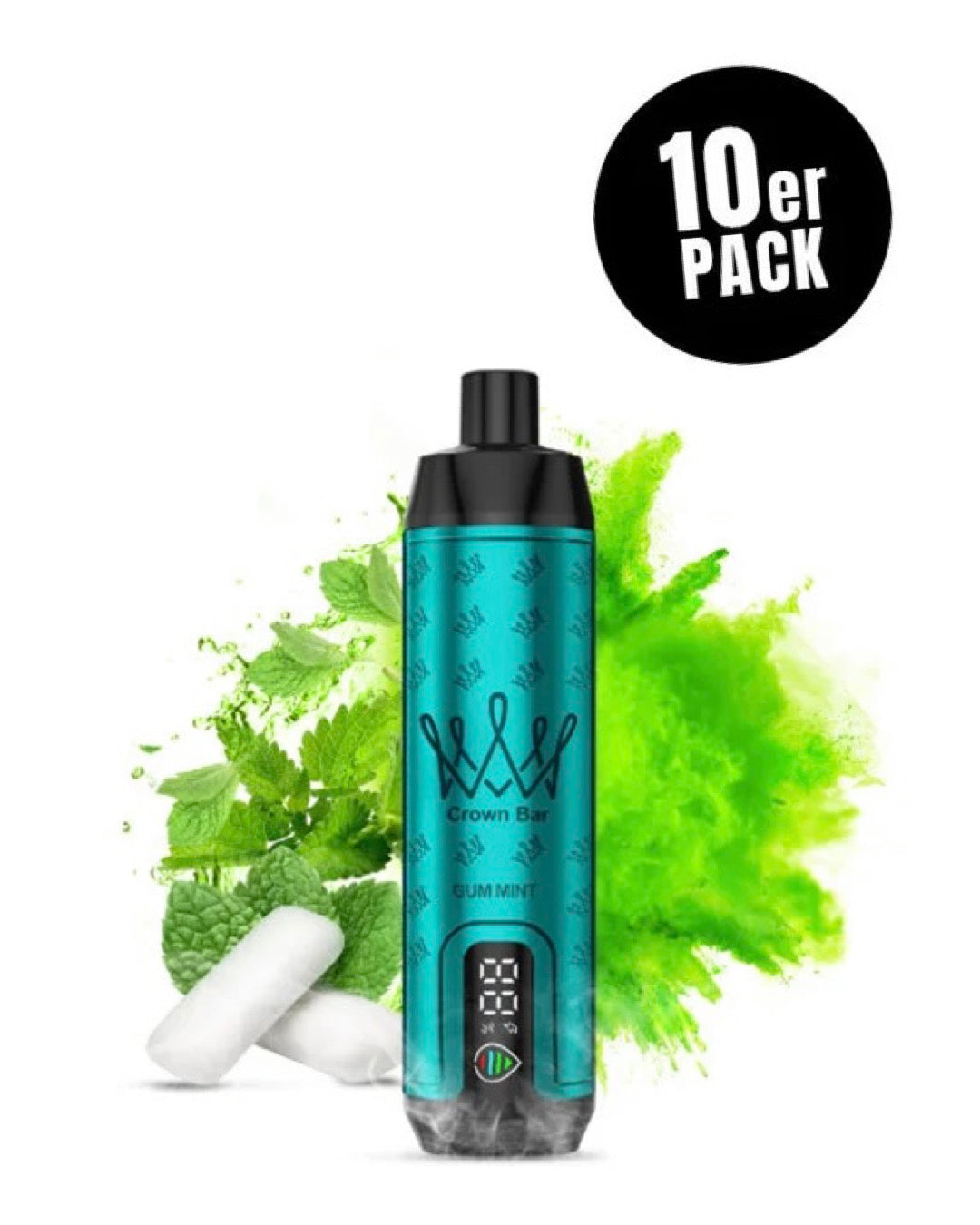 close-up view Al Fakher Crown Bar 15000 Pro Max Gum Mint - 10 per pack