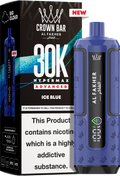 close-up view Al Fakher Crown Bar Vape 30K Hypermax Ice Blue