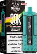 close-up view Al Fakher Crown Bar Vape 30K Hypermax Lemon Lime Cherry Fizz