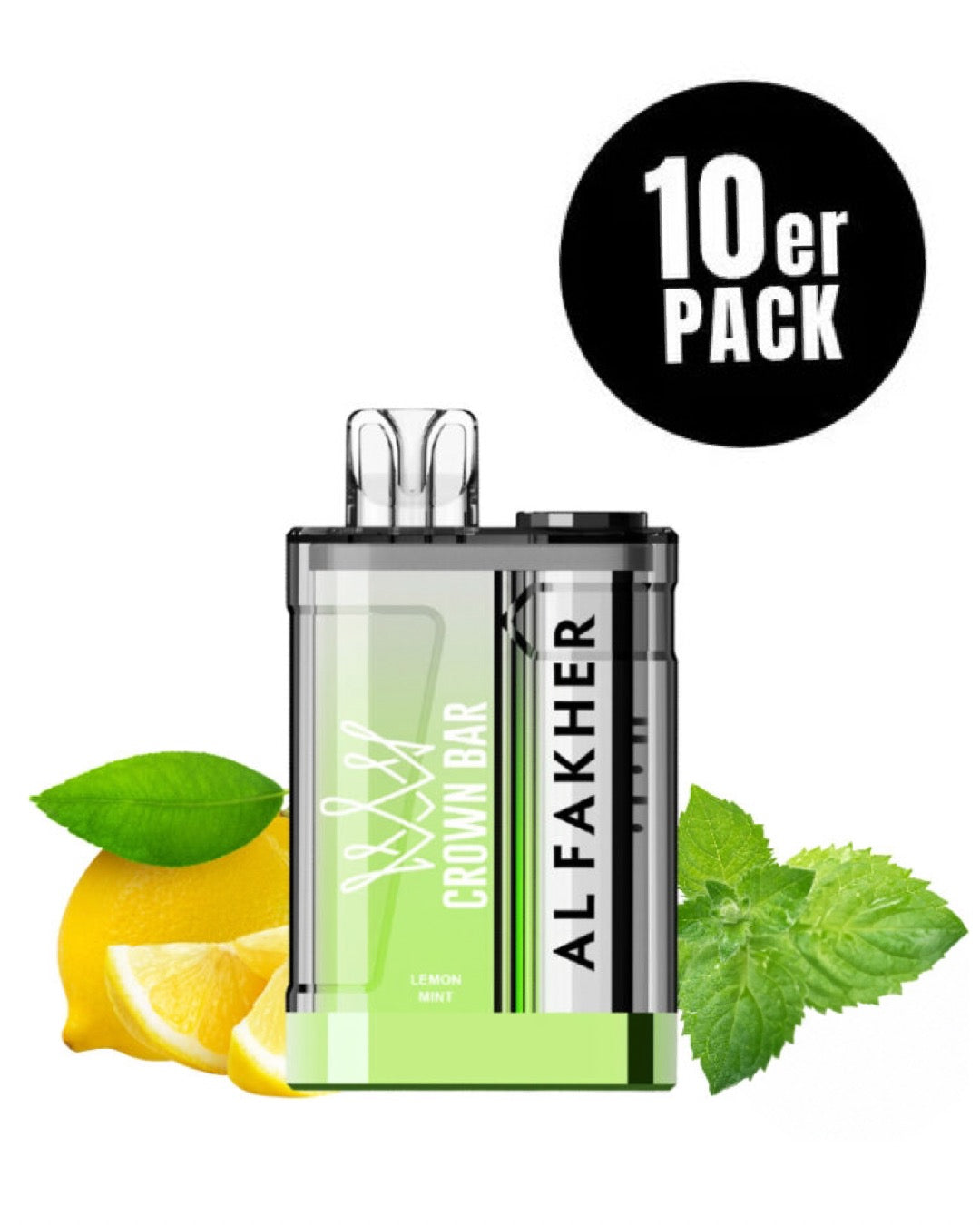 close-up view al fakher crown bar 9000 crystal Lemon Mint - 10 per pack