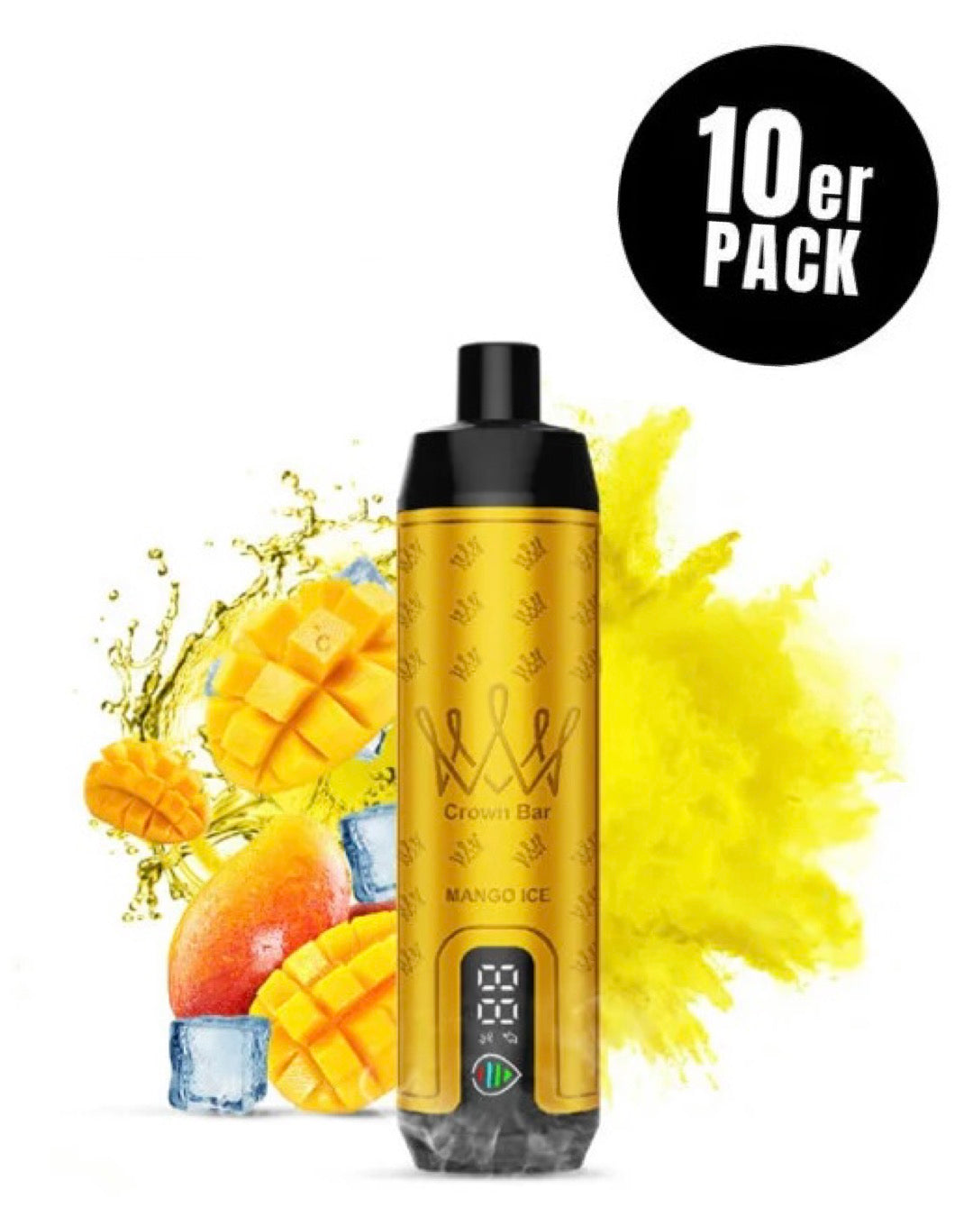 close-up view Al Fakher Crown Bar 15000 Pro Max Mango Ice - 10 per pack