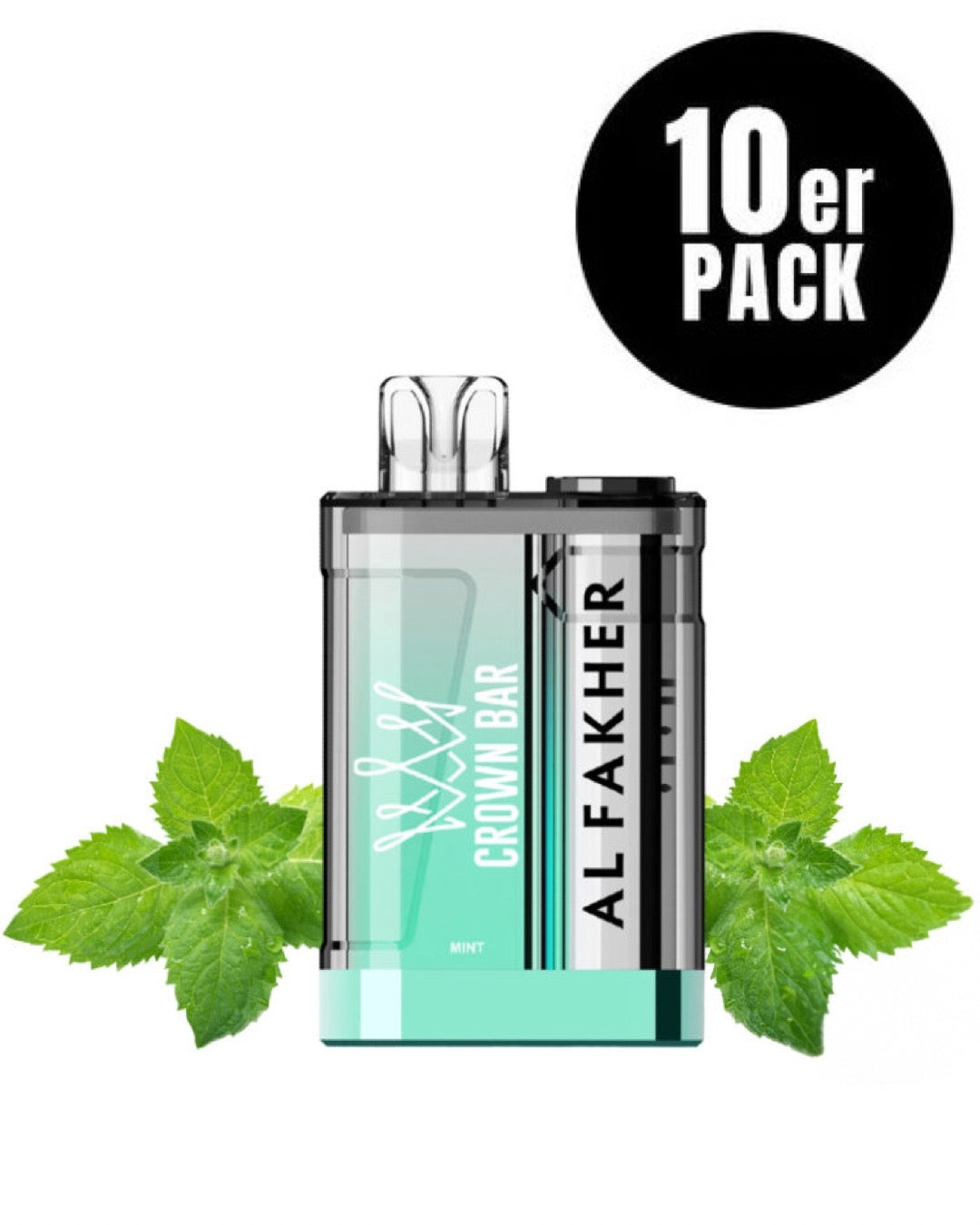 close-up view al fakher crown bar 9000 crystal Mint - 10 per pack