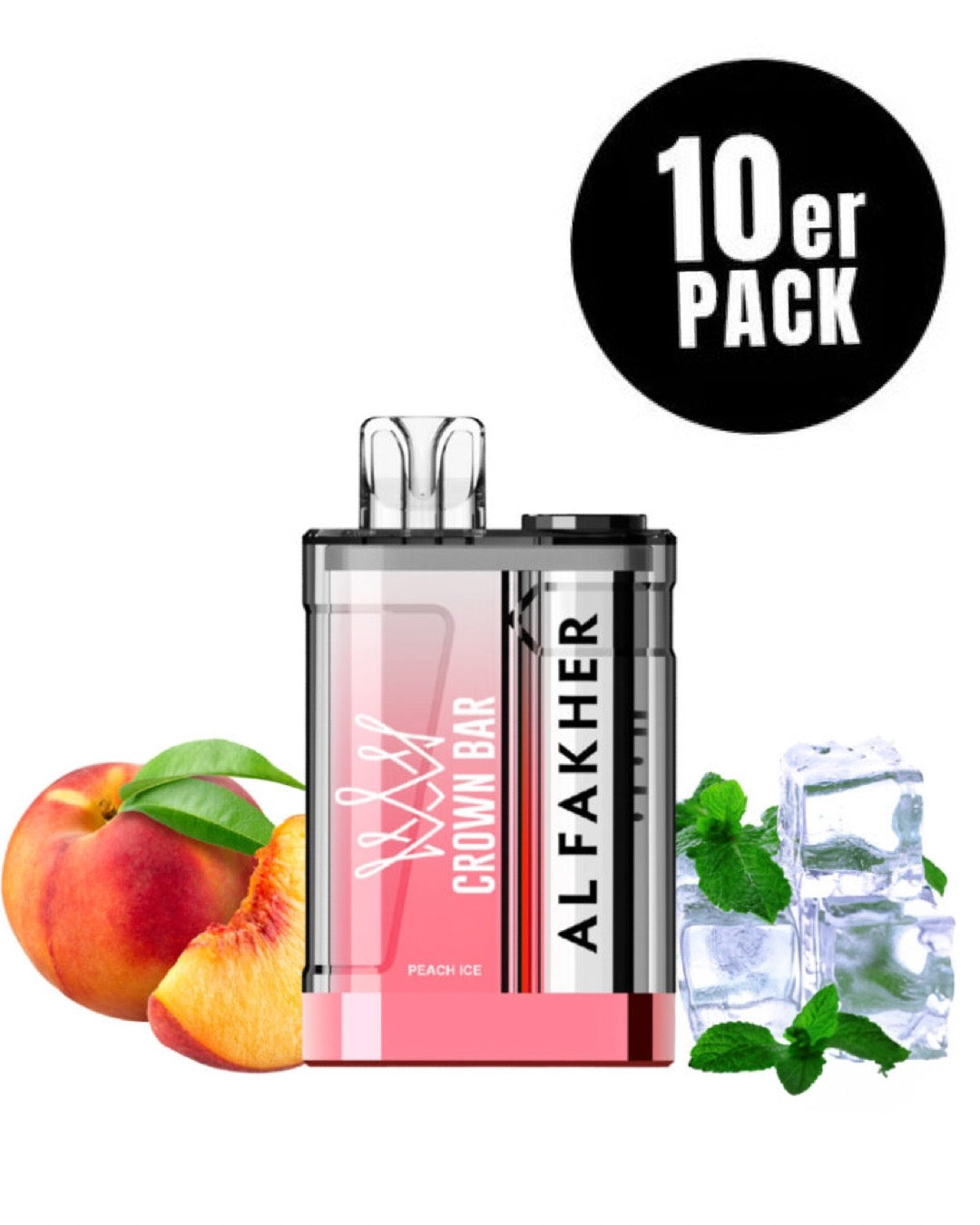 close-up view al fakher crown bar 9000 crystal Peach Ice - 10 per pack