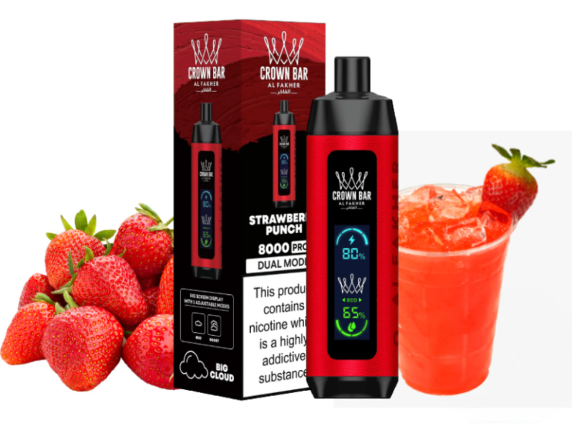 close-up view Al Fakher Crown Bar 15000 Pro Max Strawberry Punch