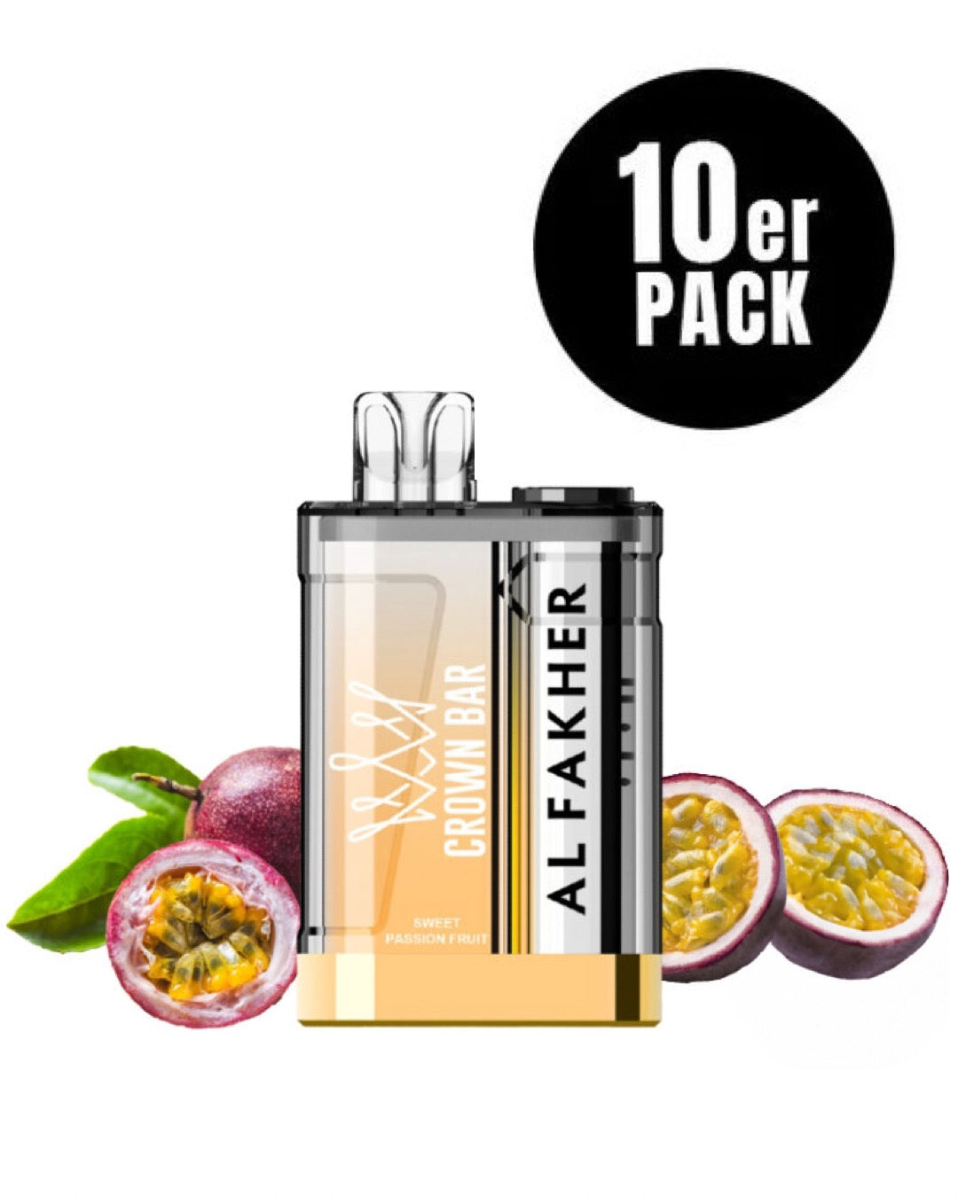 close-up view al fakher crown bar 9000 crystal Sweet Passionfruit - 10 per pack