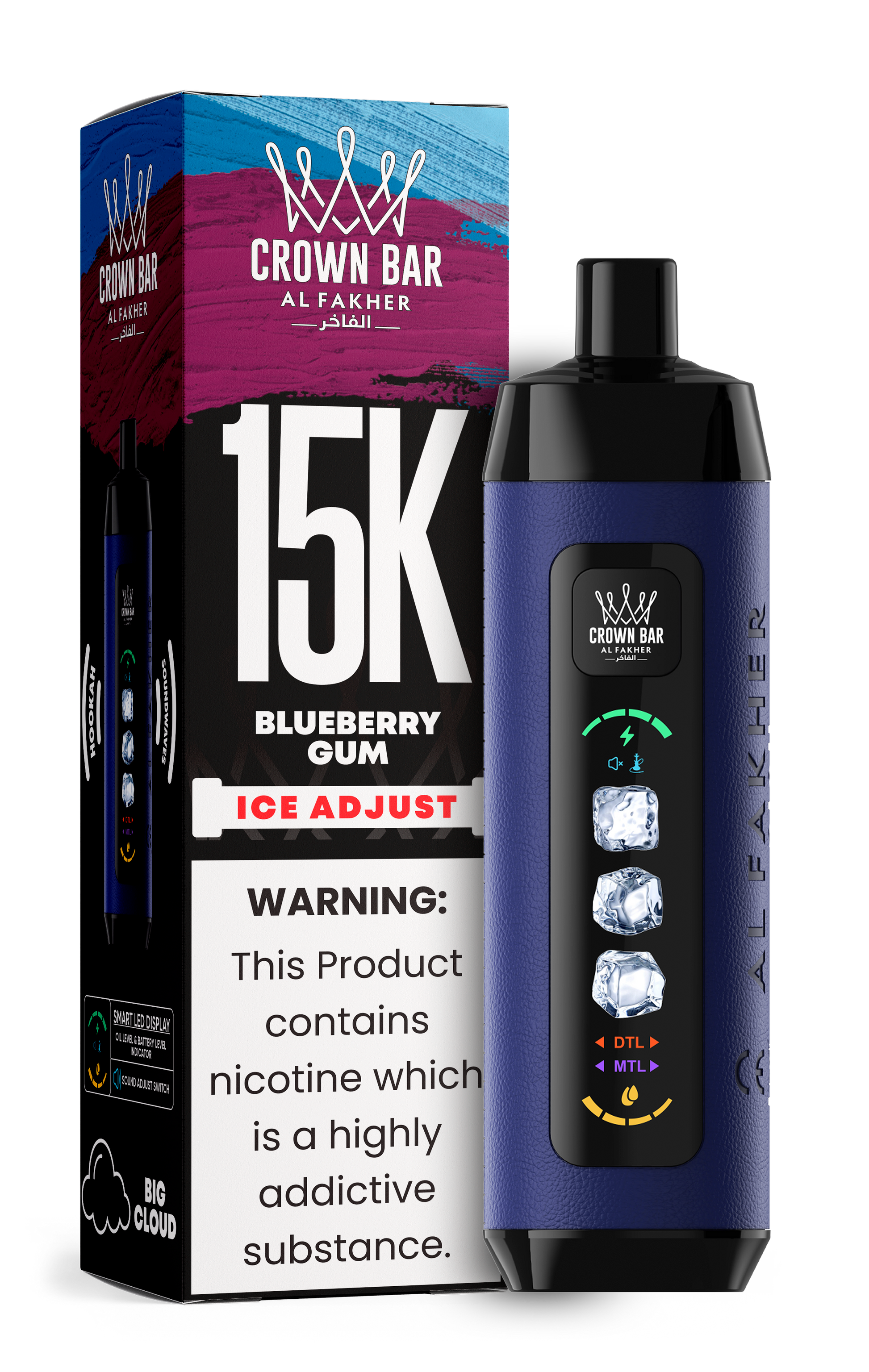 Al Fakher Crown Bar 15K Ice Adjust Blueberry Gum – E-Shisha kaufen Deutschland