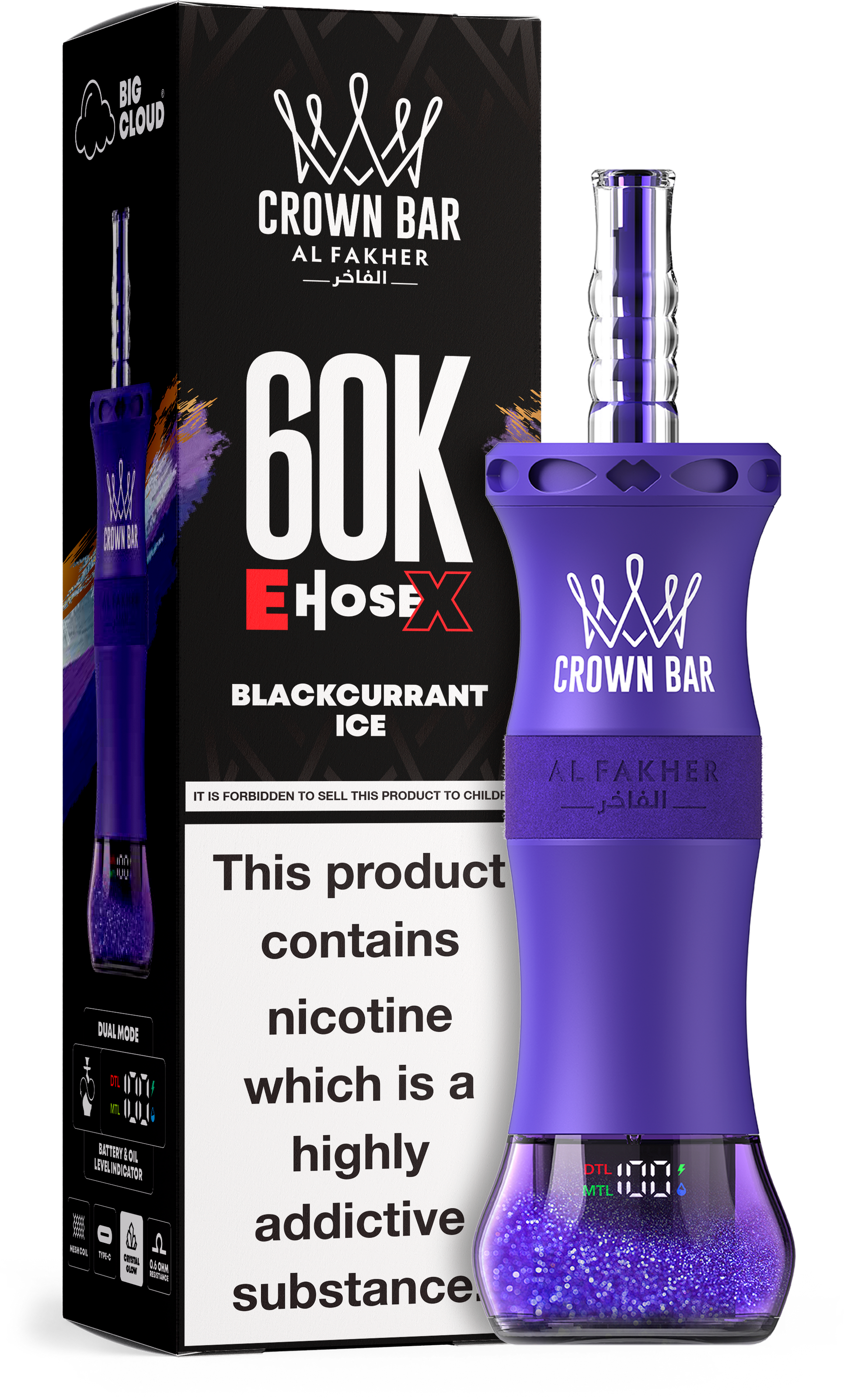Al Fakher Crown Bar E Hose X 60K Blackcurrant Ice – Mini Hookah kaufen Deutschland