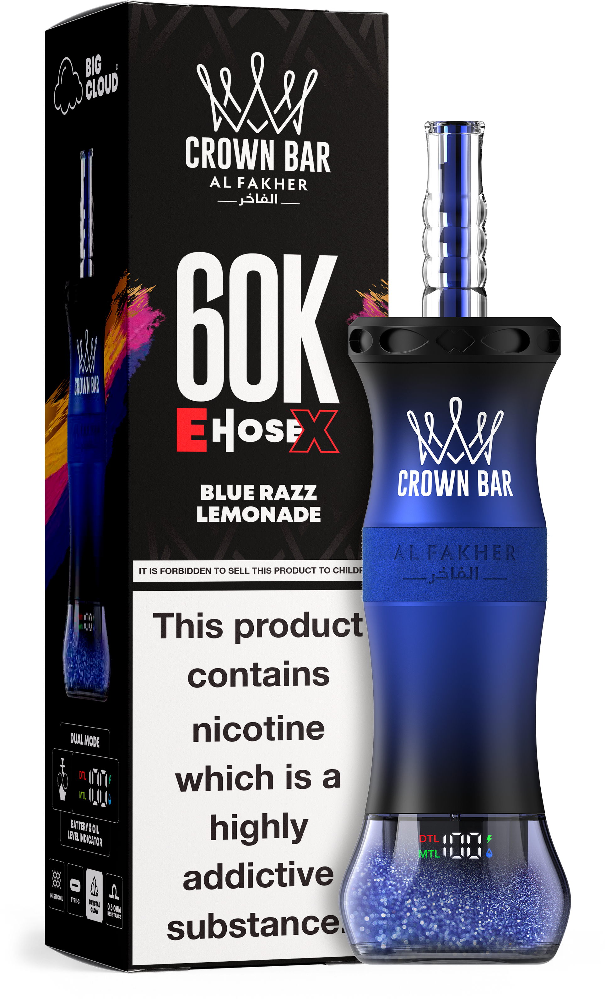 Al Fakher Crown Bar E Hose X 60K Blue Razz Lemonade – Mini Hookah kaufen