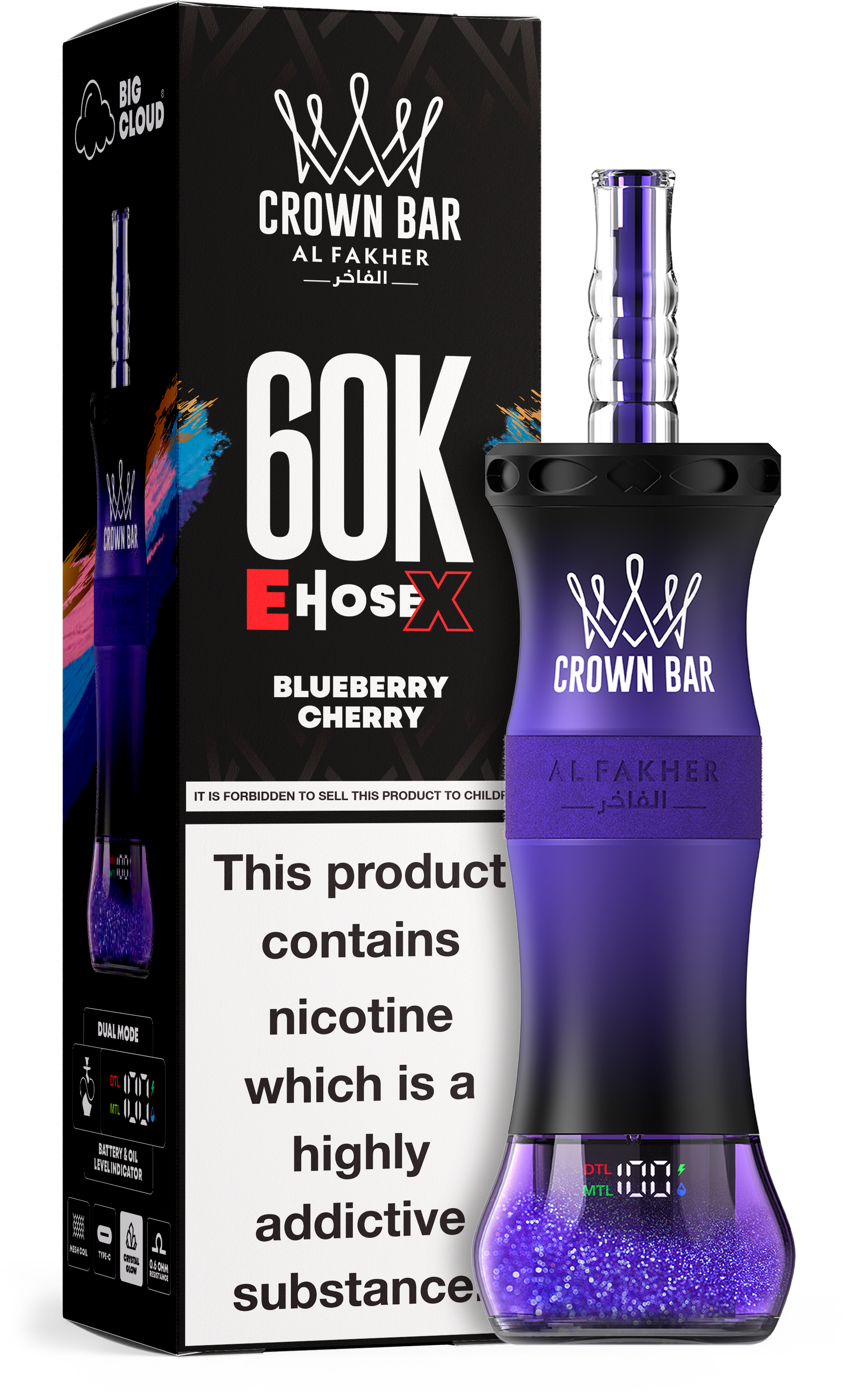 Al Fakher Crown Bar E Hose X 60K Blueberry Cherry – Mini Hookah kaufen Deutschland