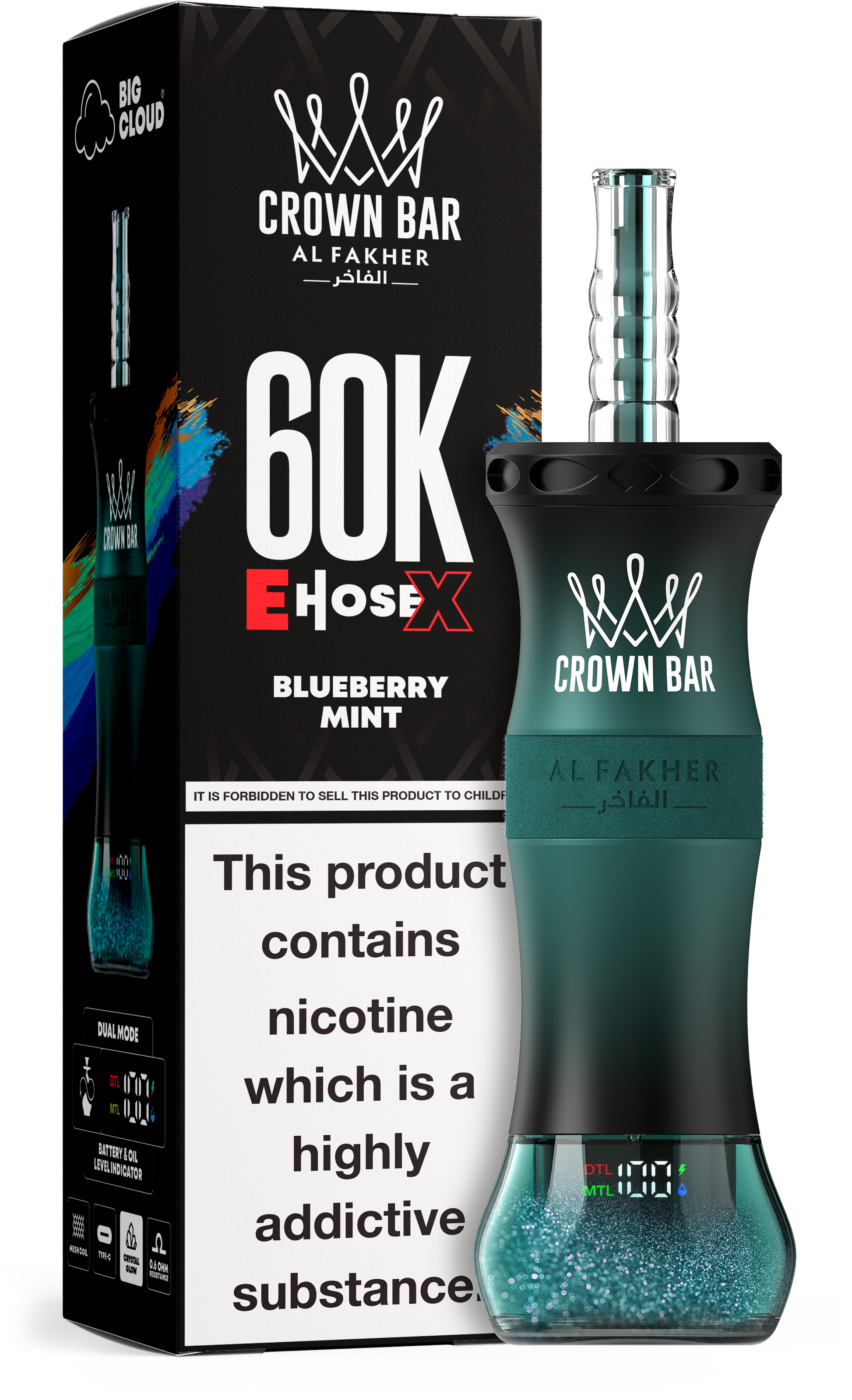 Al Fakher Crown Bar E Hose X 60K Blueberry Mint – E-Shisha kaufen