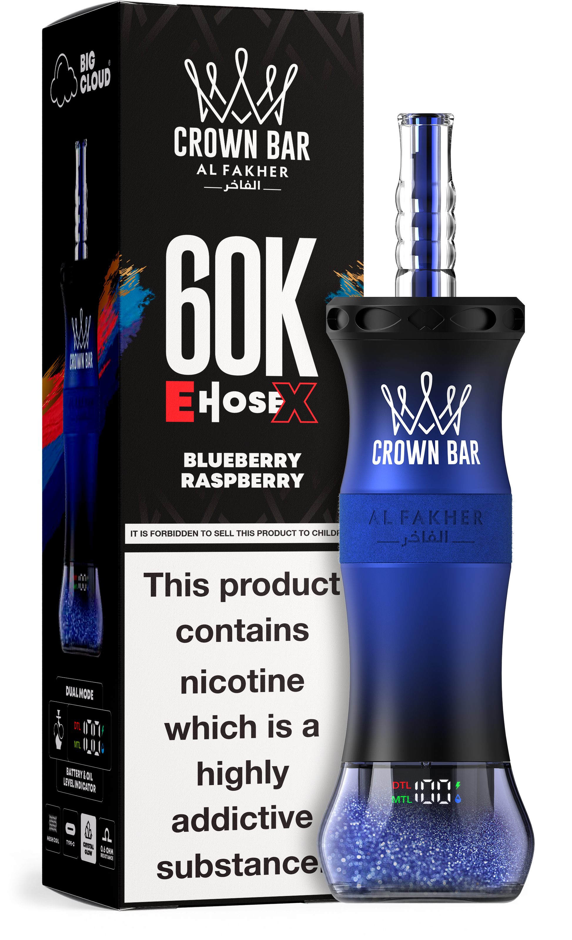 Al Fakher Crown Bar E Hose X 60K Blueberry Raspberry – E-Shisha kaufen