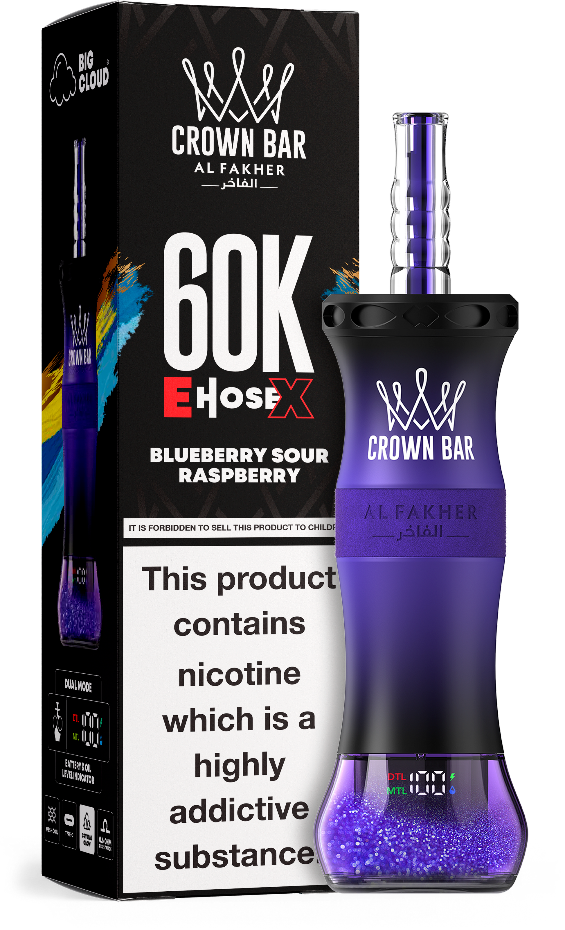 Al Fakher Crown Bar E Hose X 60K Blueberry Sour Raspberry – Mini Hookah kaufen Deutschland