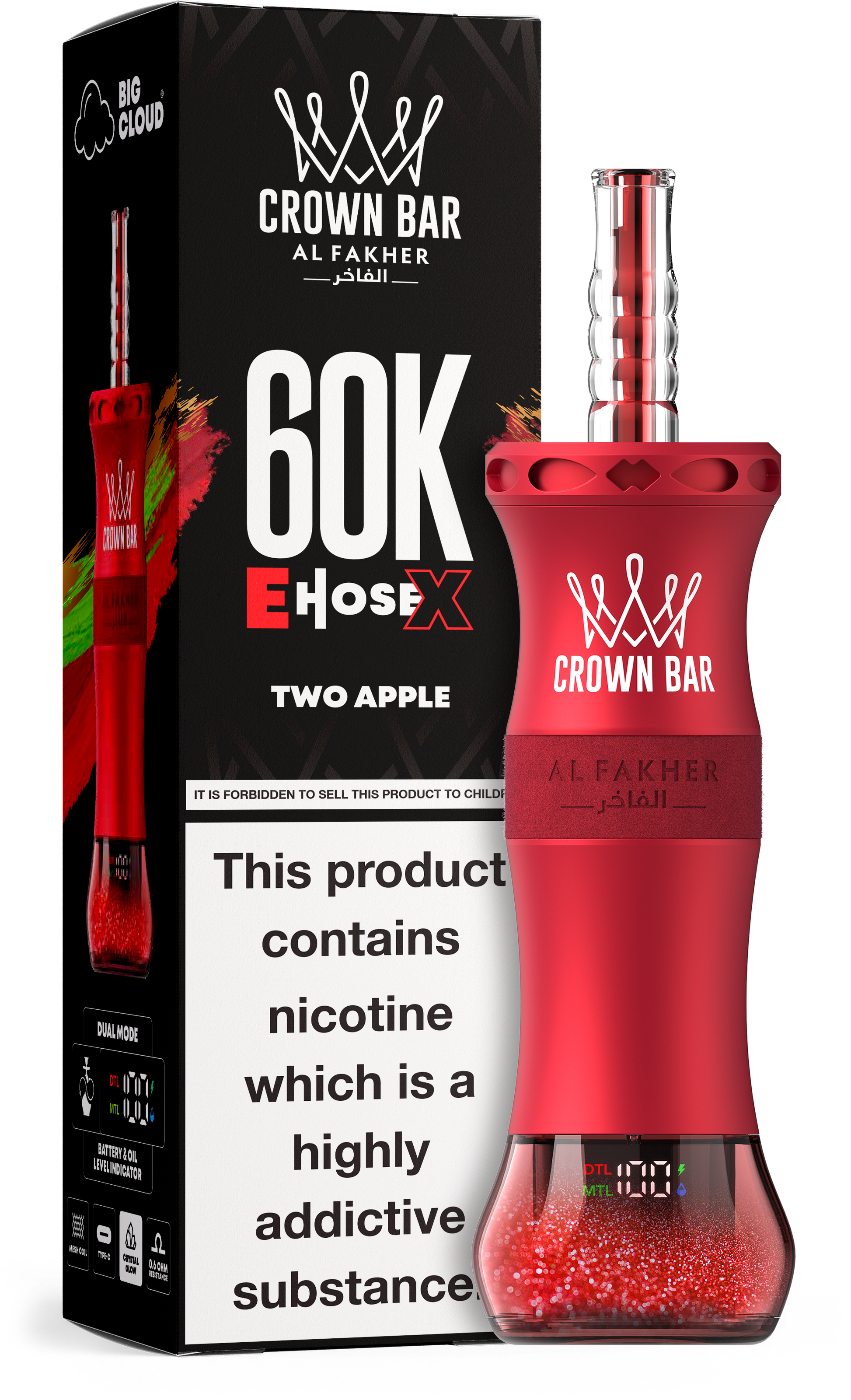 Al Fakher Crown Bar E Hose X 60K Mini Hookah  E-Shisha | 60.000 Zge
