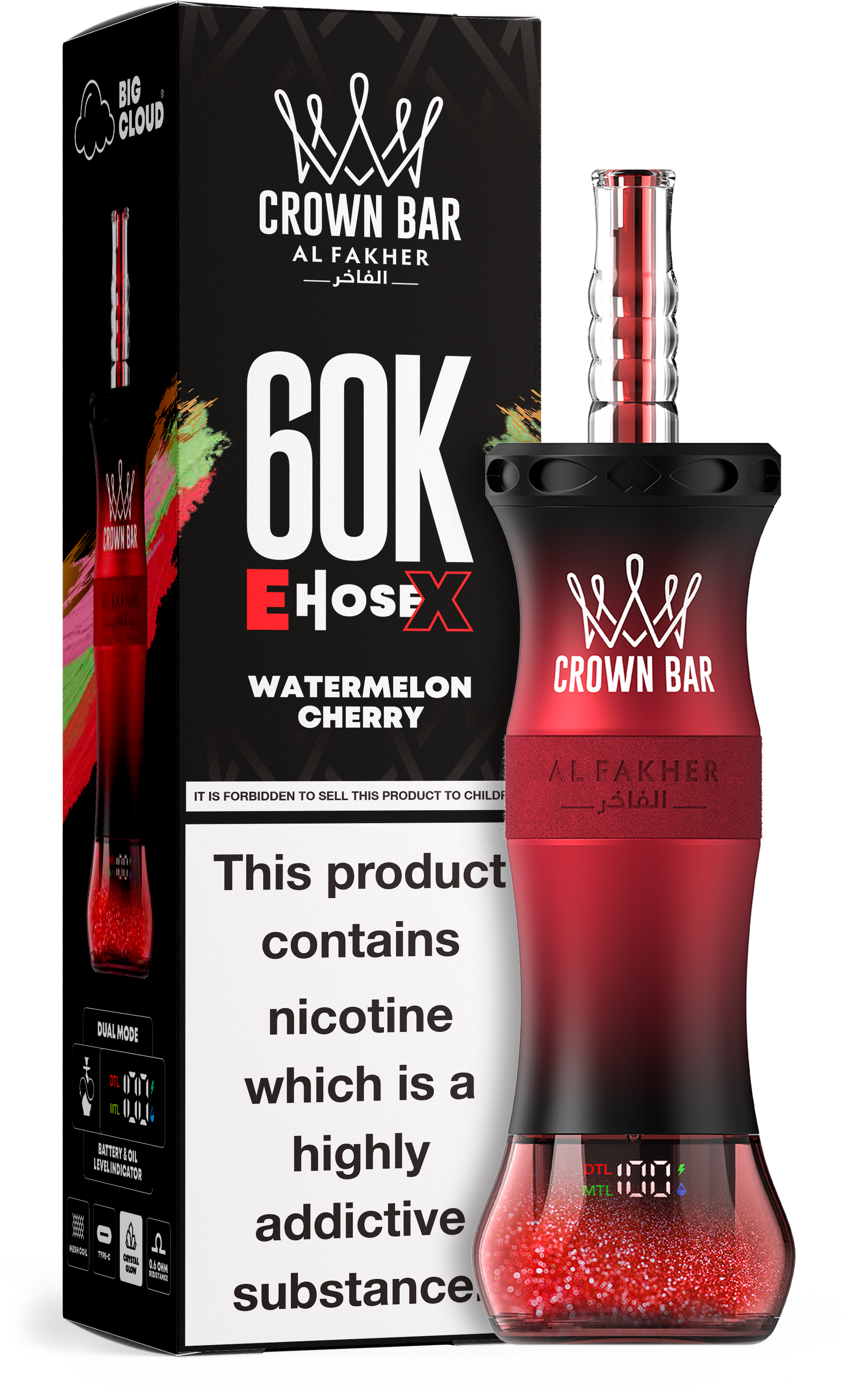 Al Fakher Crown Bar E Hose X 60K Watermelon Cherry – Einweg E-Shisha kaufen