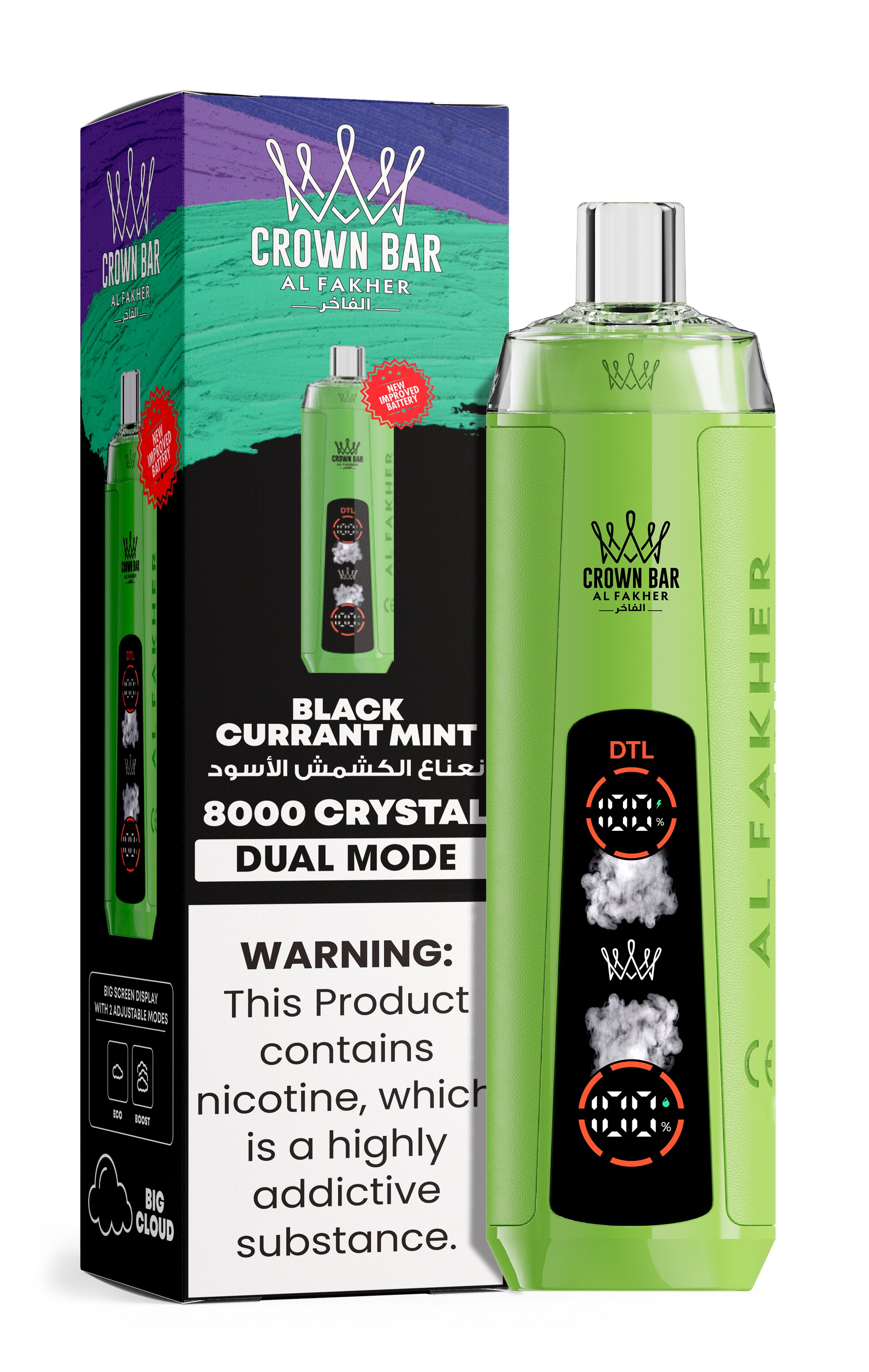 Al Fakher Crown Bar 8K Crystal Dual Mode Black Currant Mint – Vape kaufen