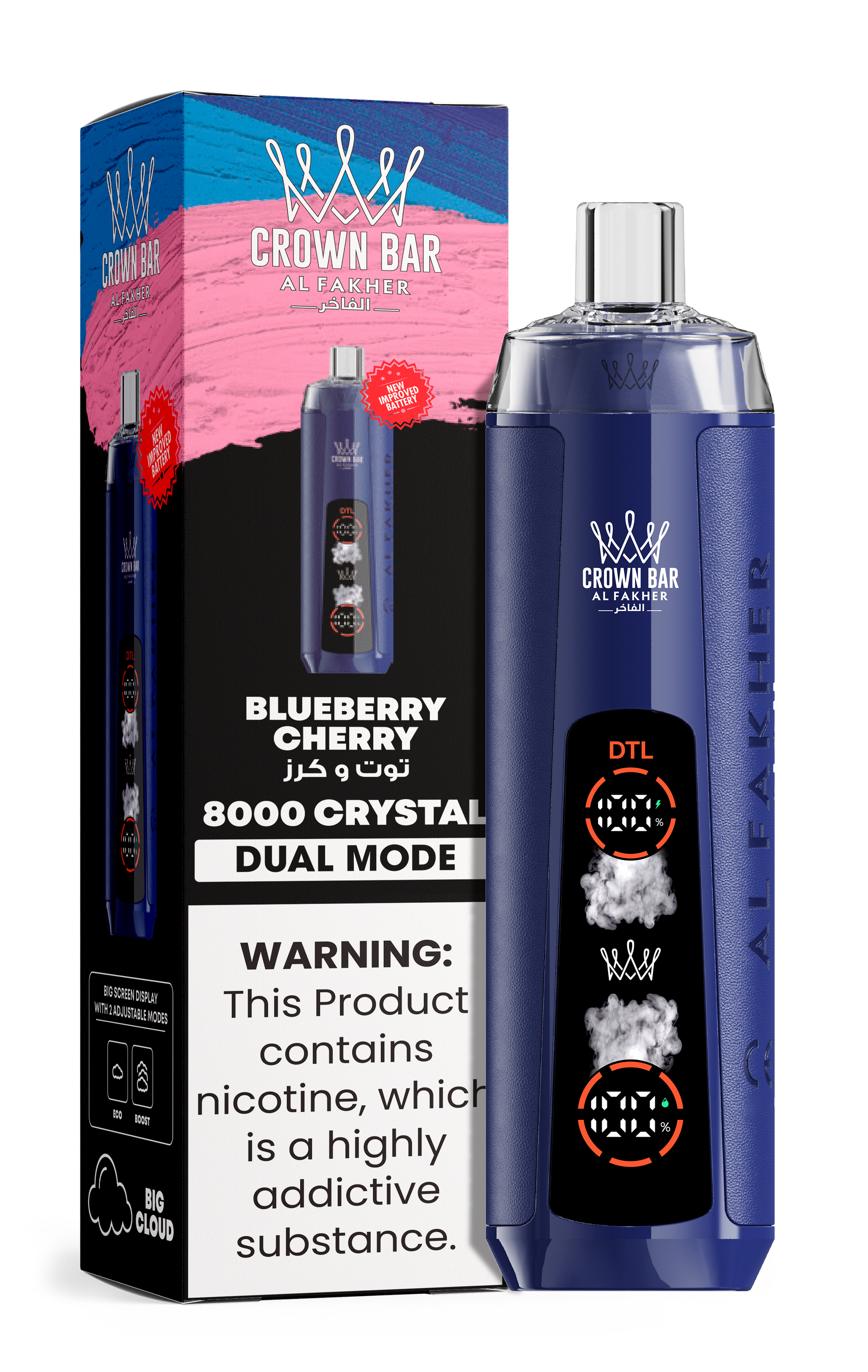 Al Fakher Crown Bar 8K Crystal Dual Mode Blueberry Cherry – Vape kaufen