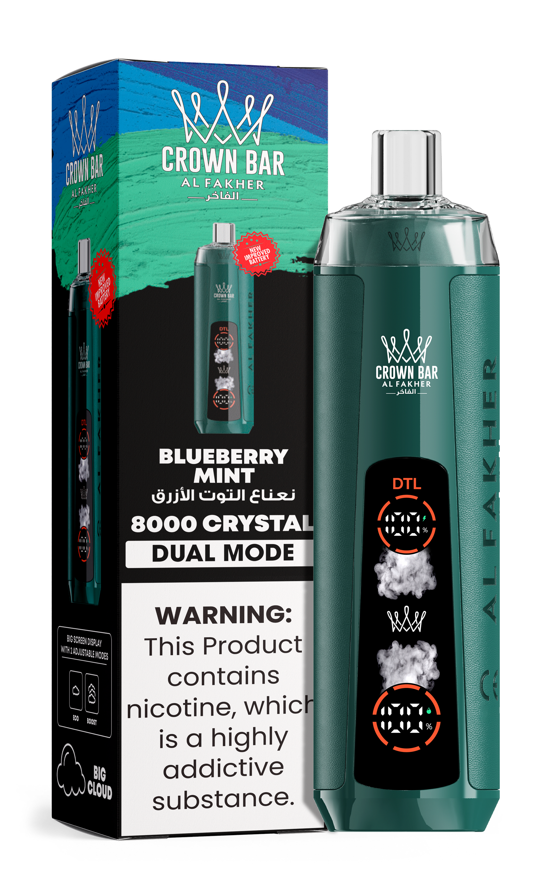 Al Fakher Crown Bar 8K Crystal Dual Mode Blueberry Mint – Vape Deutschland