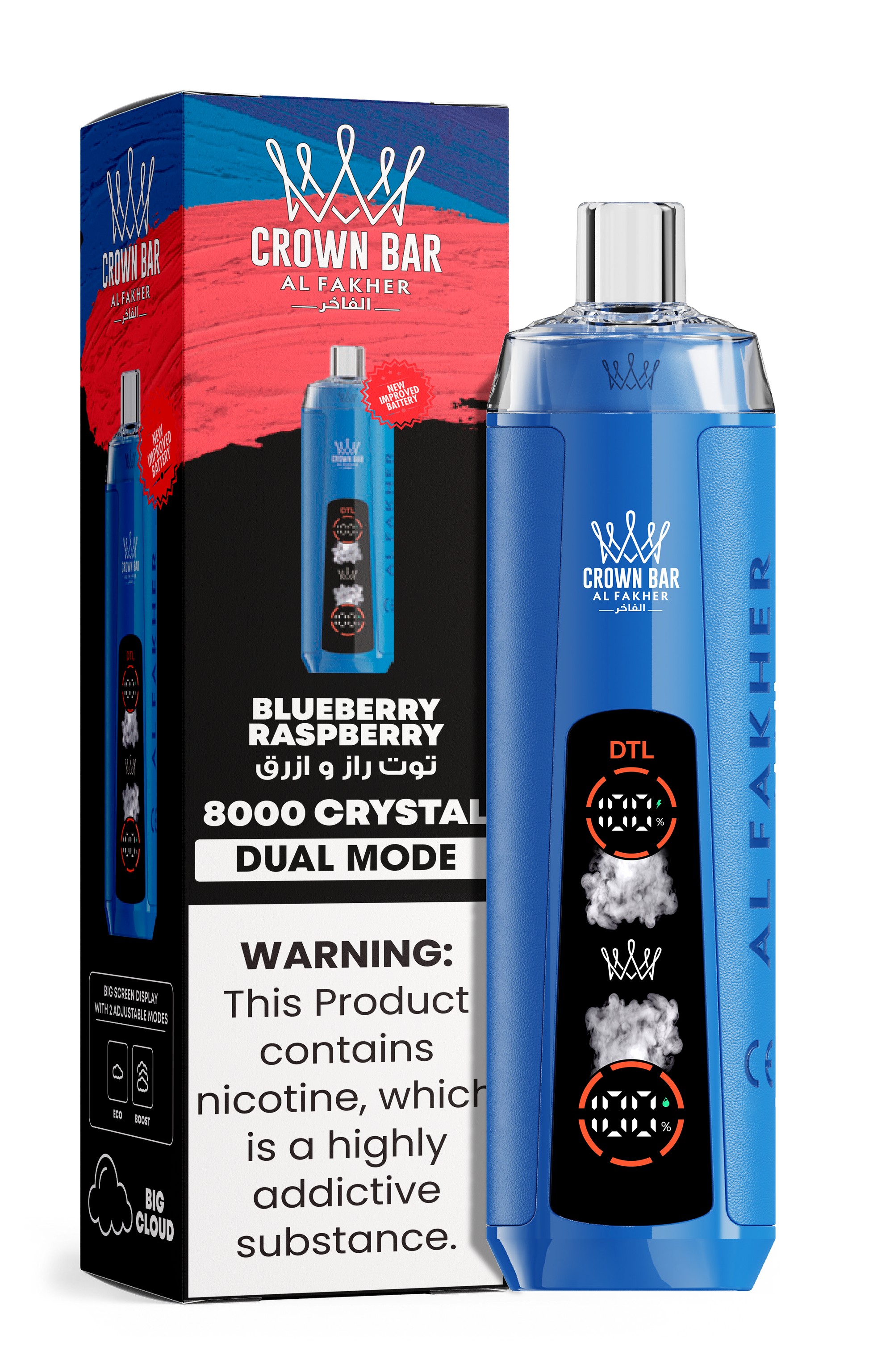 Al Fakher Crown Bar 8K Crystal Dual Mode Blueberry Raspberry– Vape Deutschland