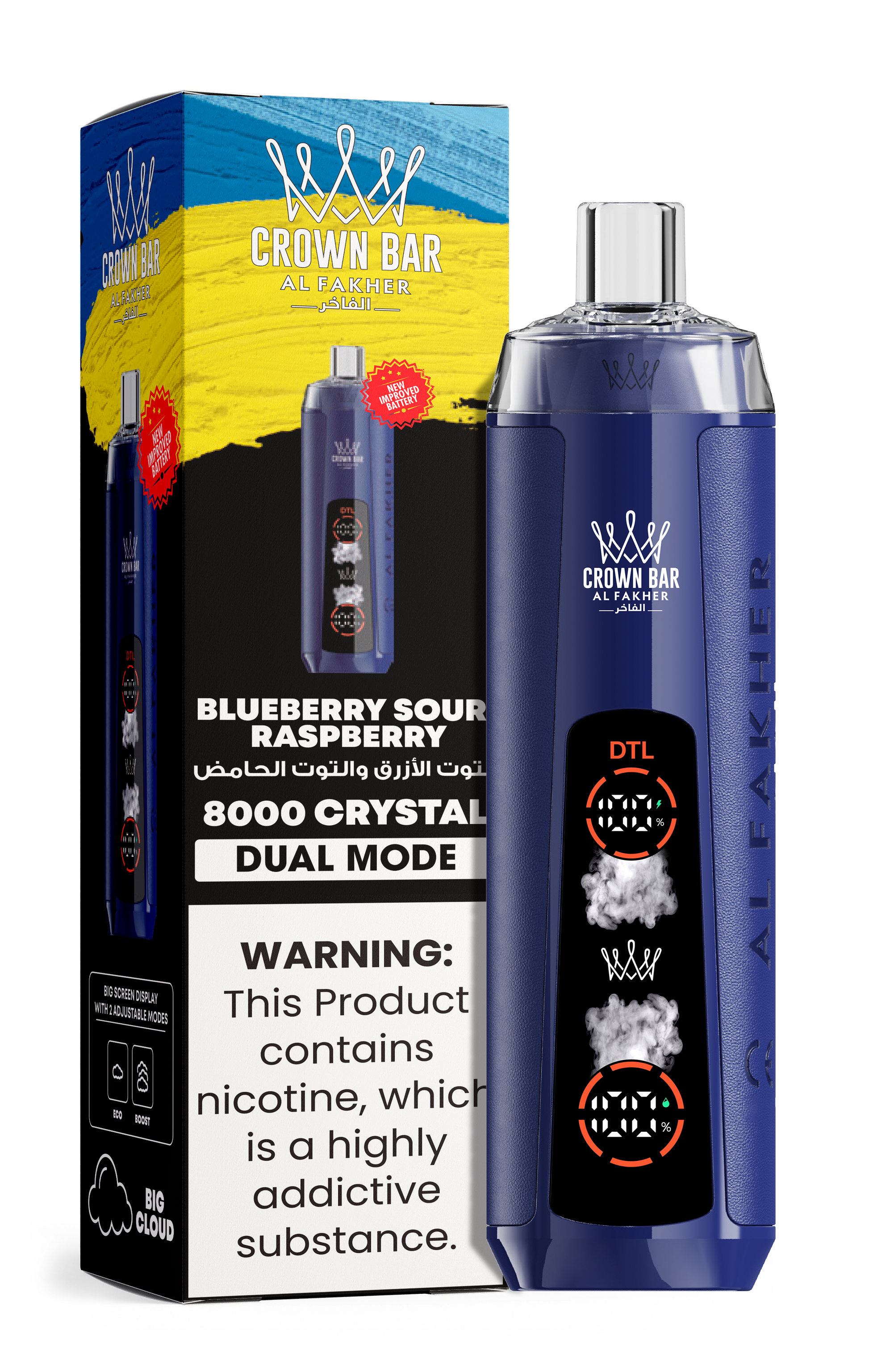 Al Fakher Crown Bar 8K Crystal Dual Mode Blueberry Sour Raspberry – Vape Deutschland