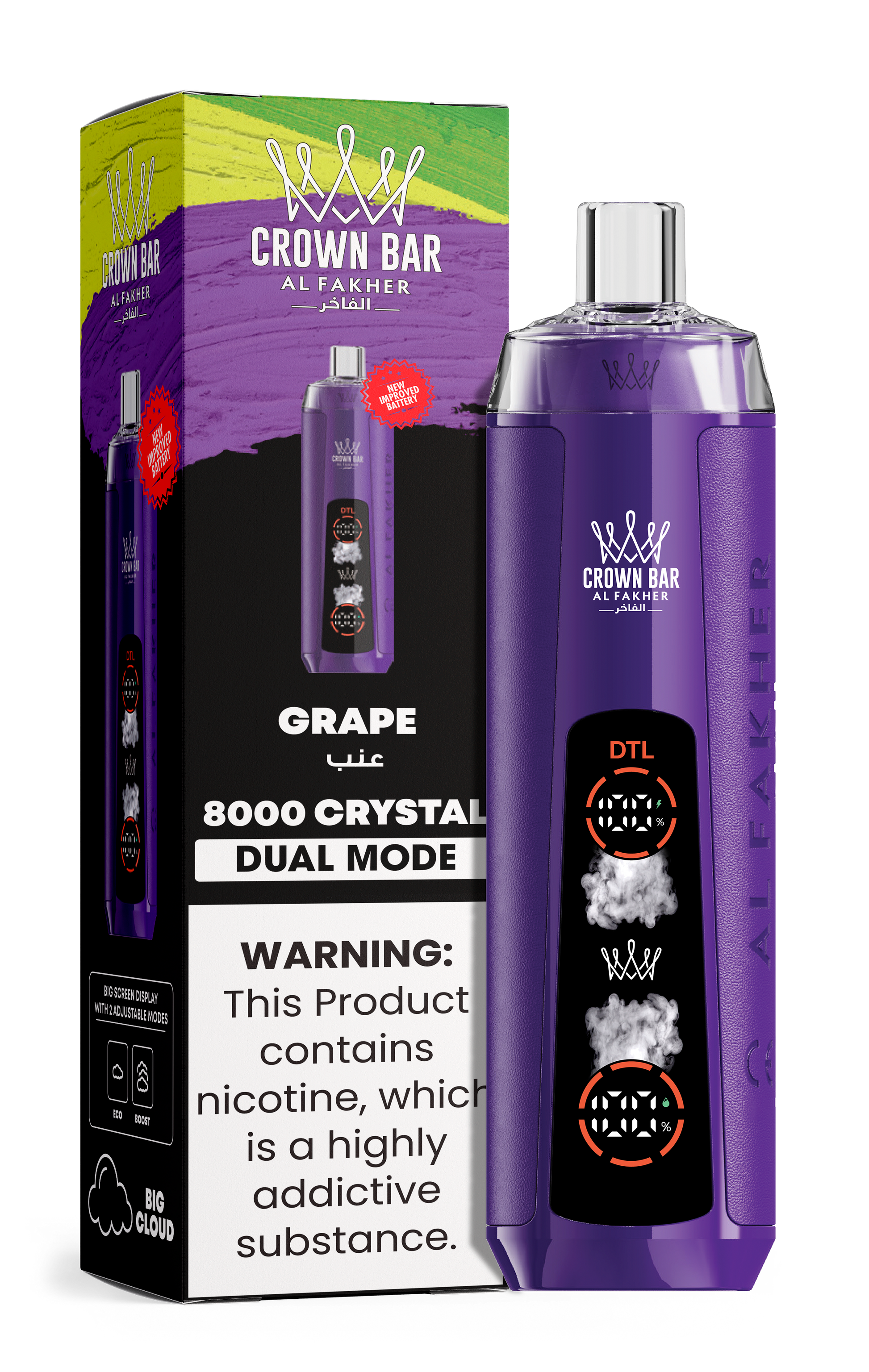 Al Fakher Crown Bar 8K Crystal Dual Mode Grape – Vape kaufen
