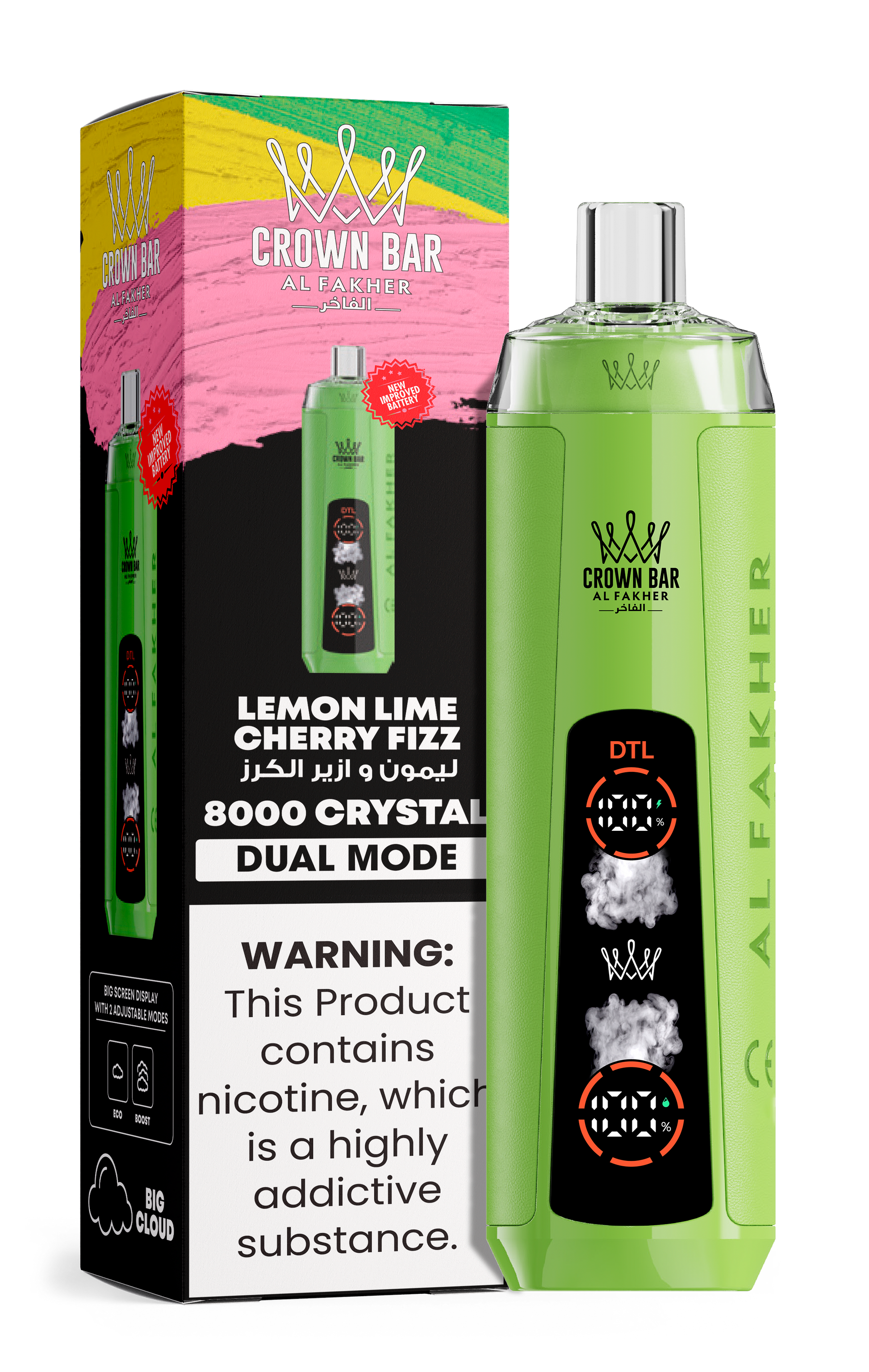 Al Fakher Crown Bar 8K Crystal Dual Mode Lemon Lime Cherry Fizz – Einweg Vape kaufen Deutschland