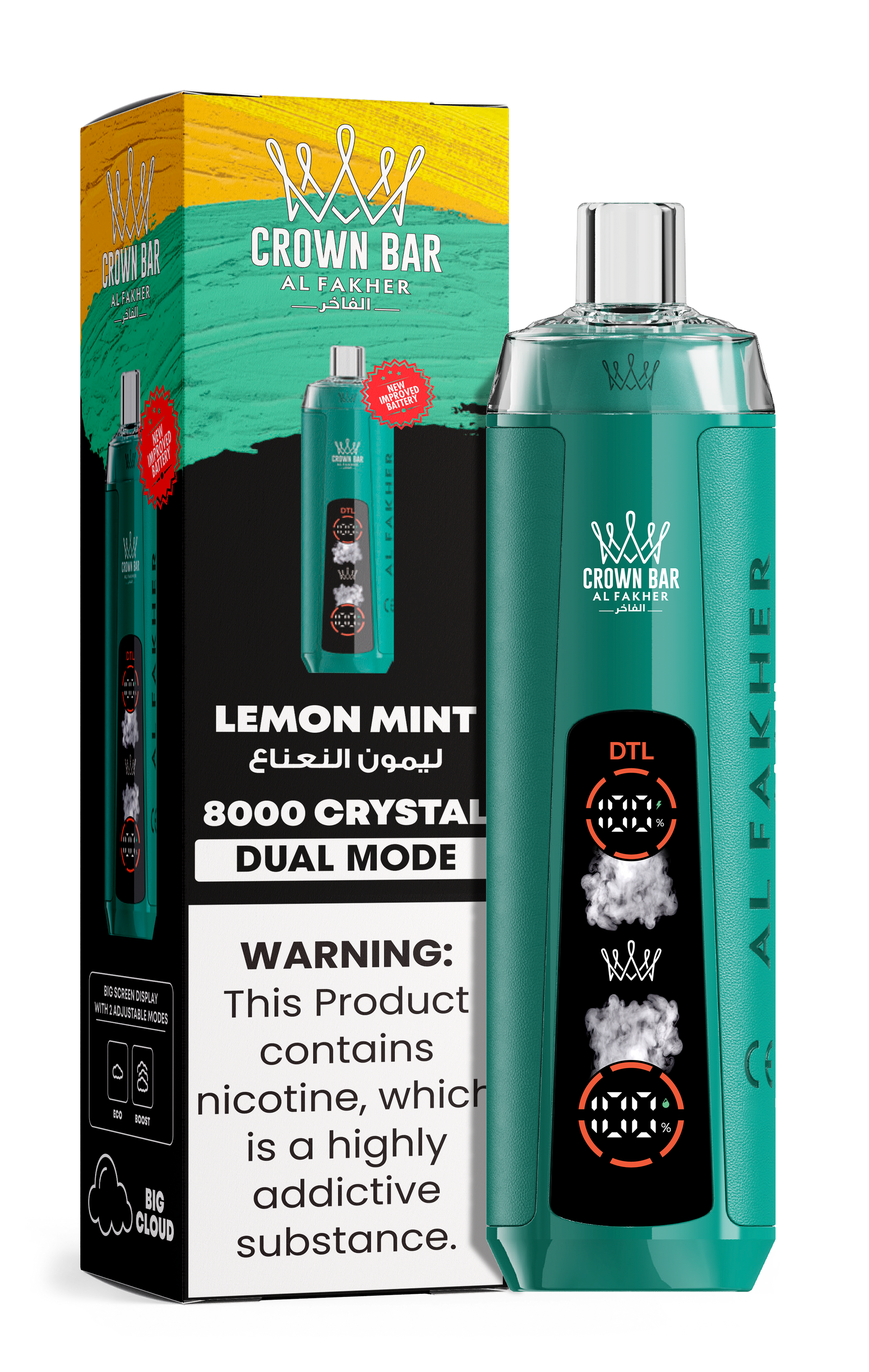 Al Fakher Crown Bar 8K Crystal Dual Mode Lemon Mint – Vape Deutschland