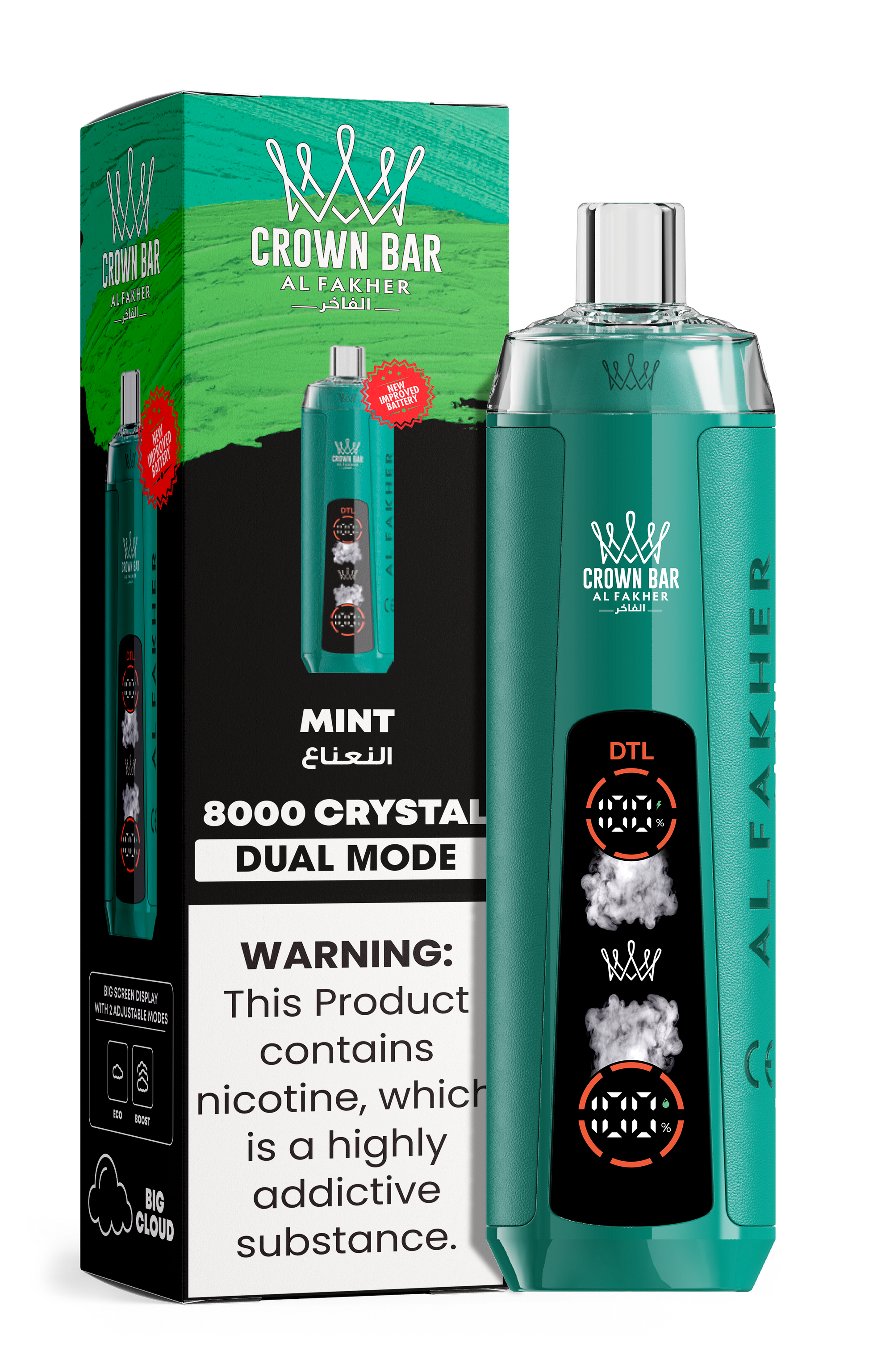Al Fakher Crown Bar 8K Crystal Dual Mode Mint – Vape Deutschland