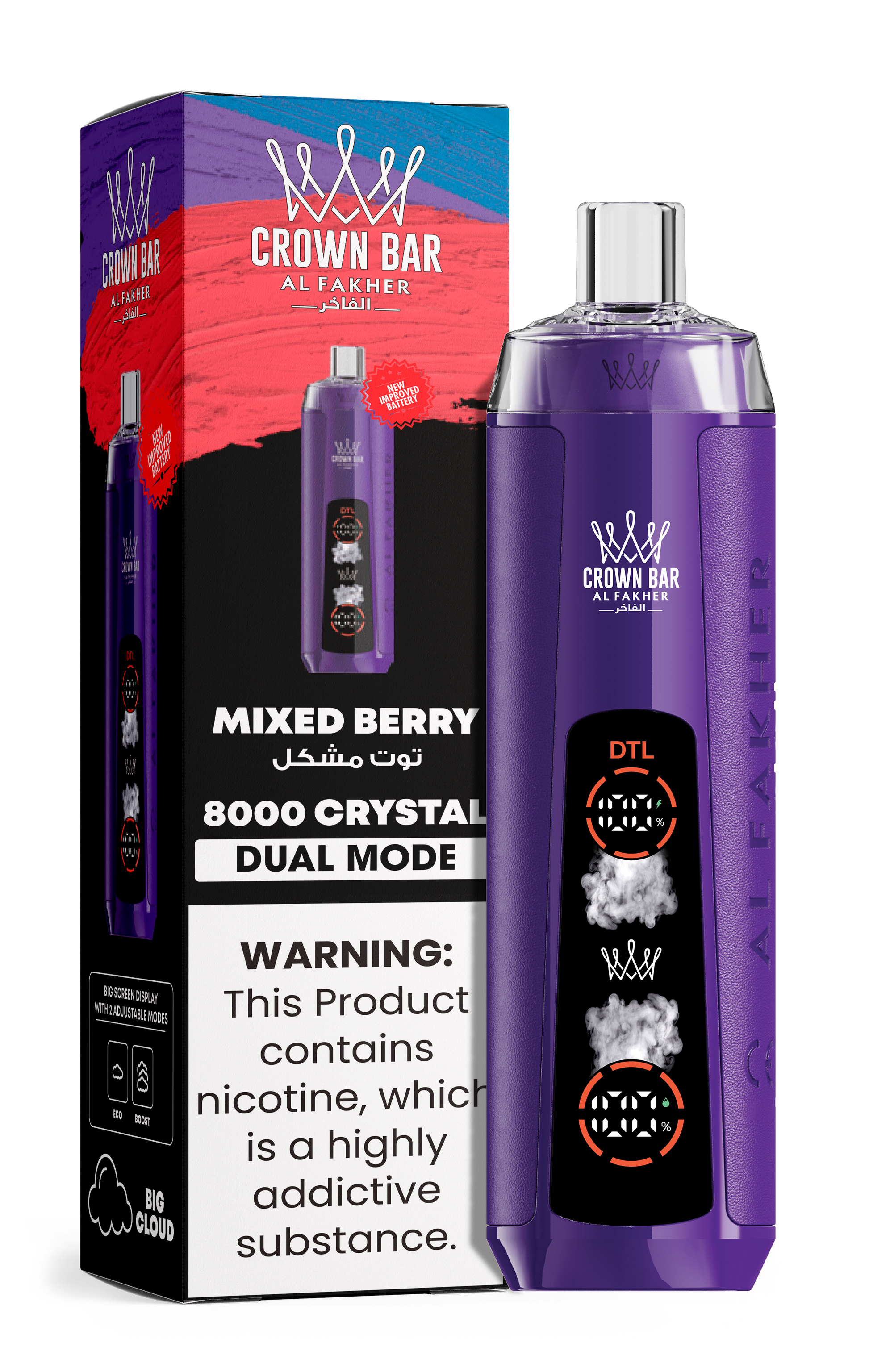Al Fakher Crown Bar 8K Crystal Dual Mode Mixed Berry– Einweg Vape kaufen Deutschland