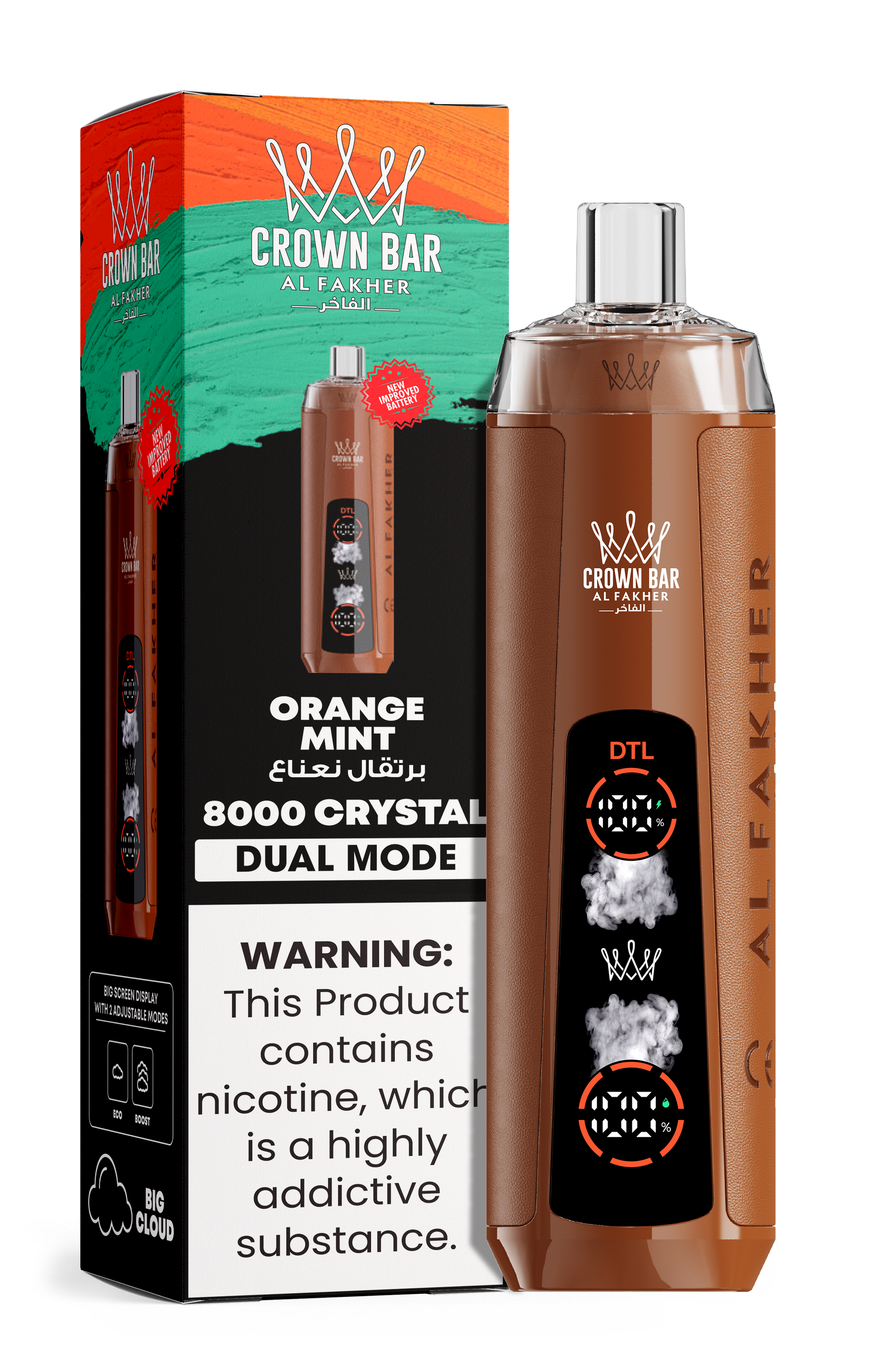 Al Fakher Crown Bar 8K Crystal Dual Mode Orange Mint – Vape Deutschland