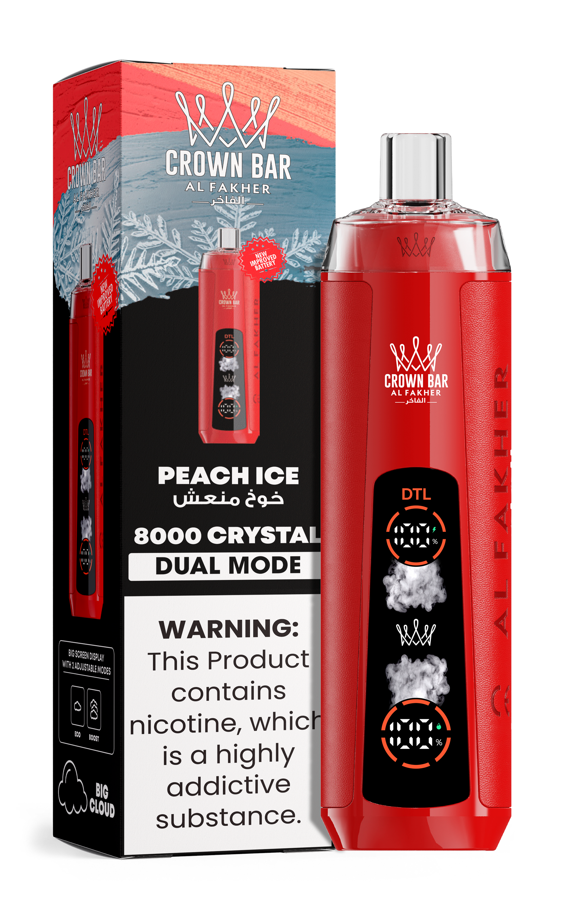 Al Fakher Crown Bar 8K Crystal Dual Mode Peach Ice – Vape kaufen