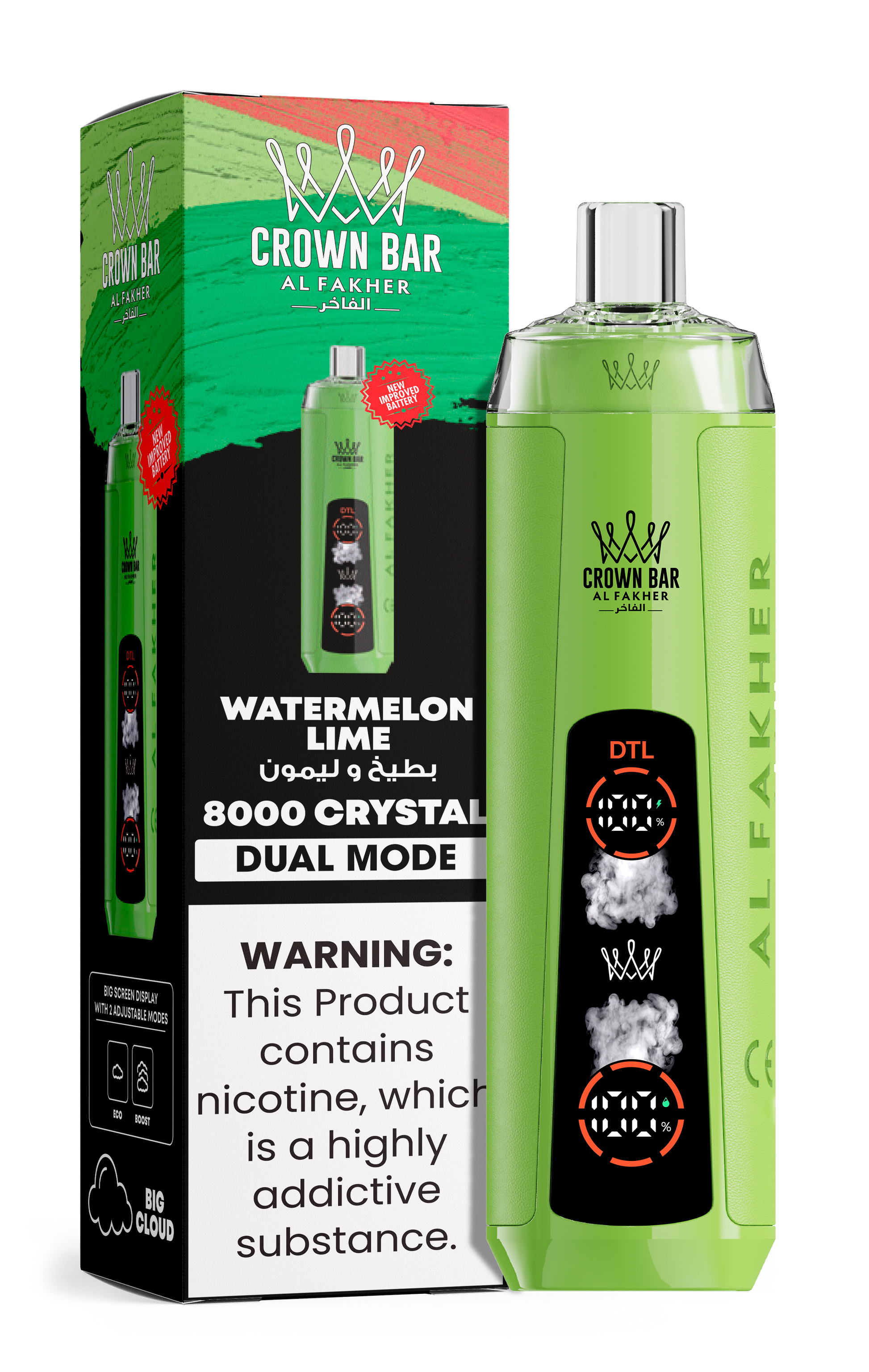 Al Fakher Crown Bar 8K Crystal Dual Mode Watermelon Lime – Vape kaufen Deutschland
