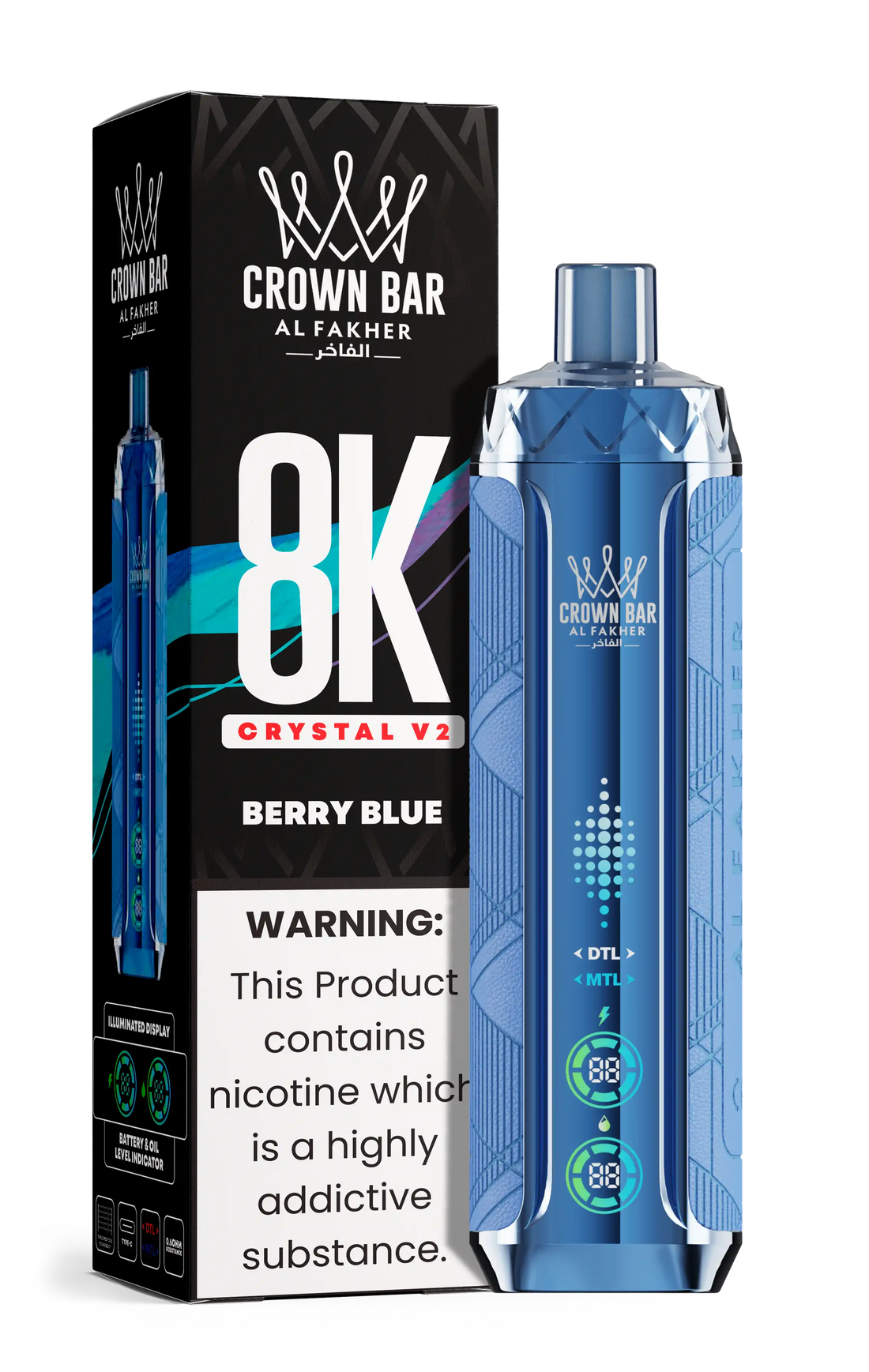 Al Fakher Crown Bar 8K Crystal V2 Berry Blue kaufen – 8000 Züge Einweg Vape | bigpuff.shop