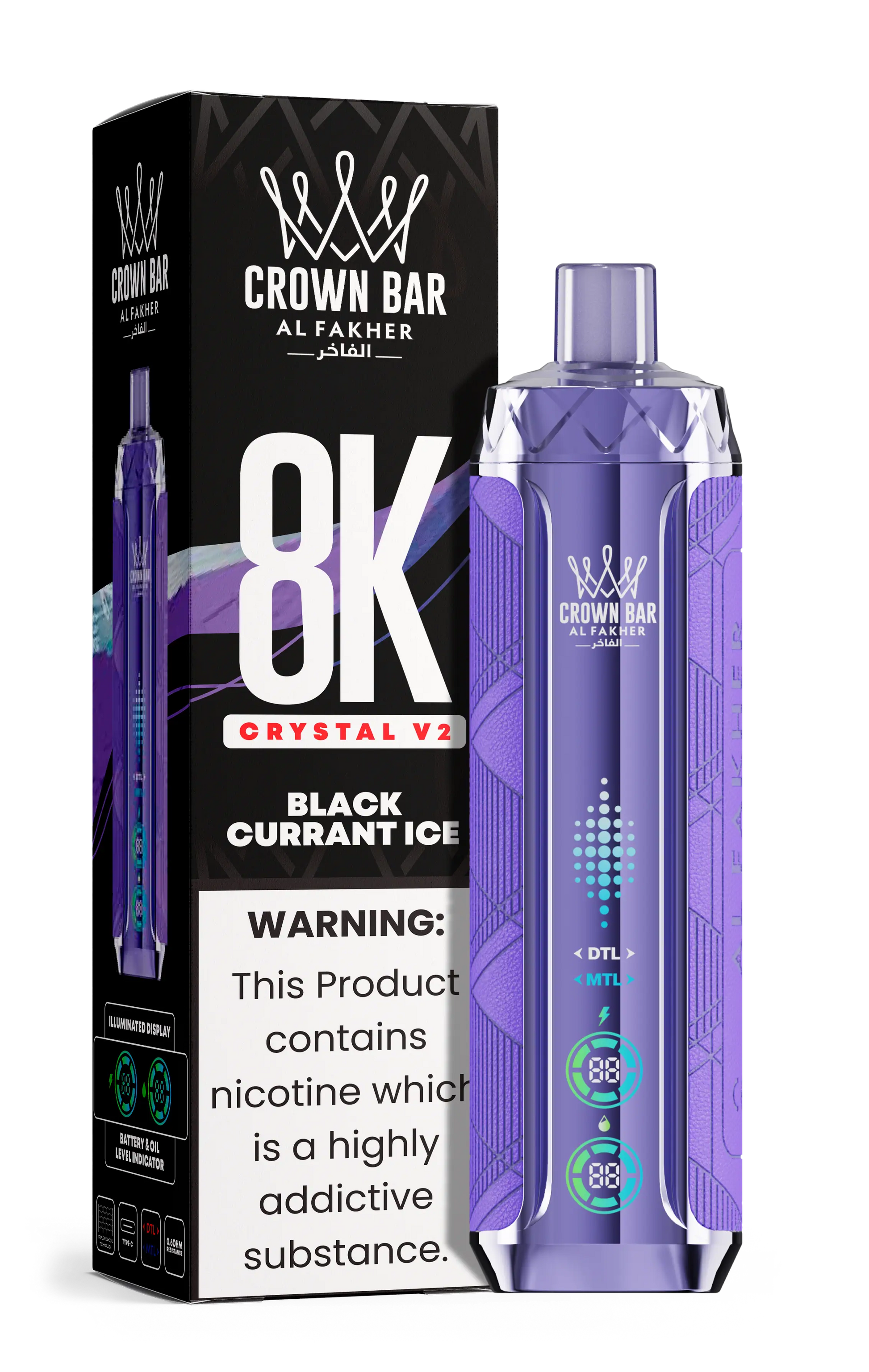 Al Fakher Crown Bar 8K Crystal V2 Blackcurrant Ice kaufen – 8000 Züge Einweg Vape | bigpuff.shop