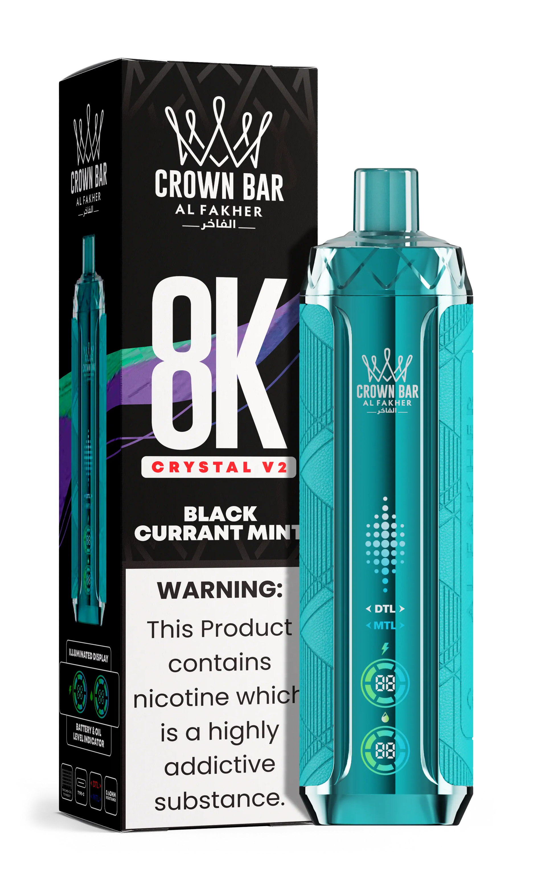 Al Fakher Crown Bar 8K Crystal V2 Blackcurrant Mint kaufen – 8000 Puffs Einweg Vape | bigpuff.shop