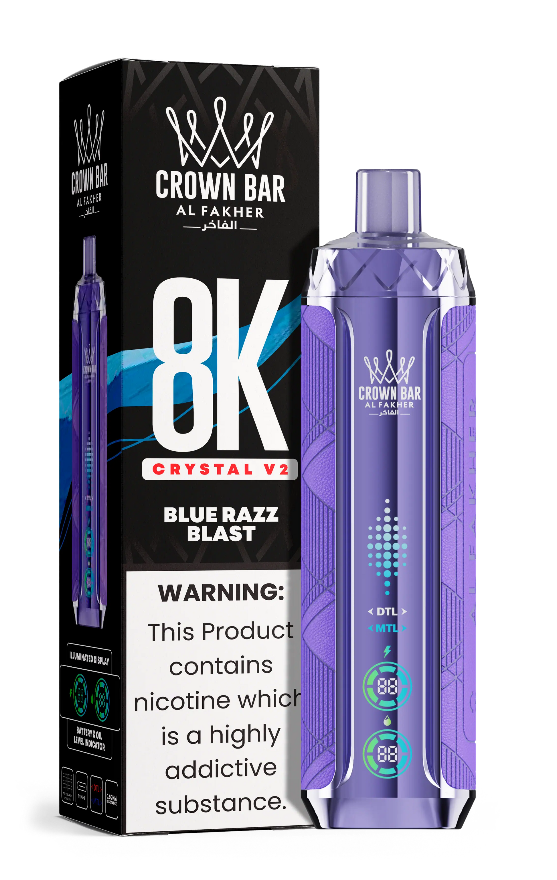 Al Fakher Crown Bar 8K Crystal V2 Blue Razz Blast kaufen – 8000 Züge Einweg Vape | bigpuff.shop