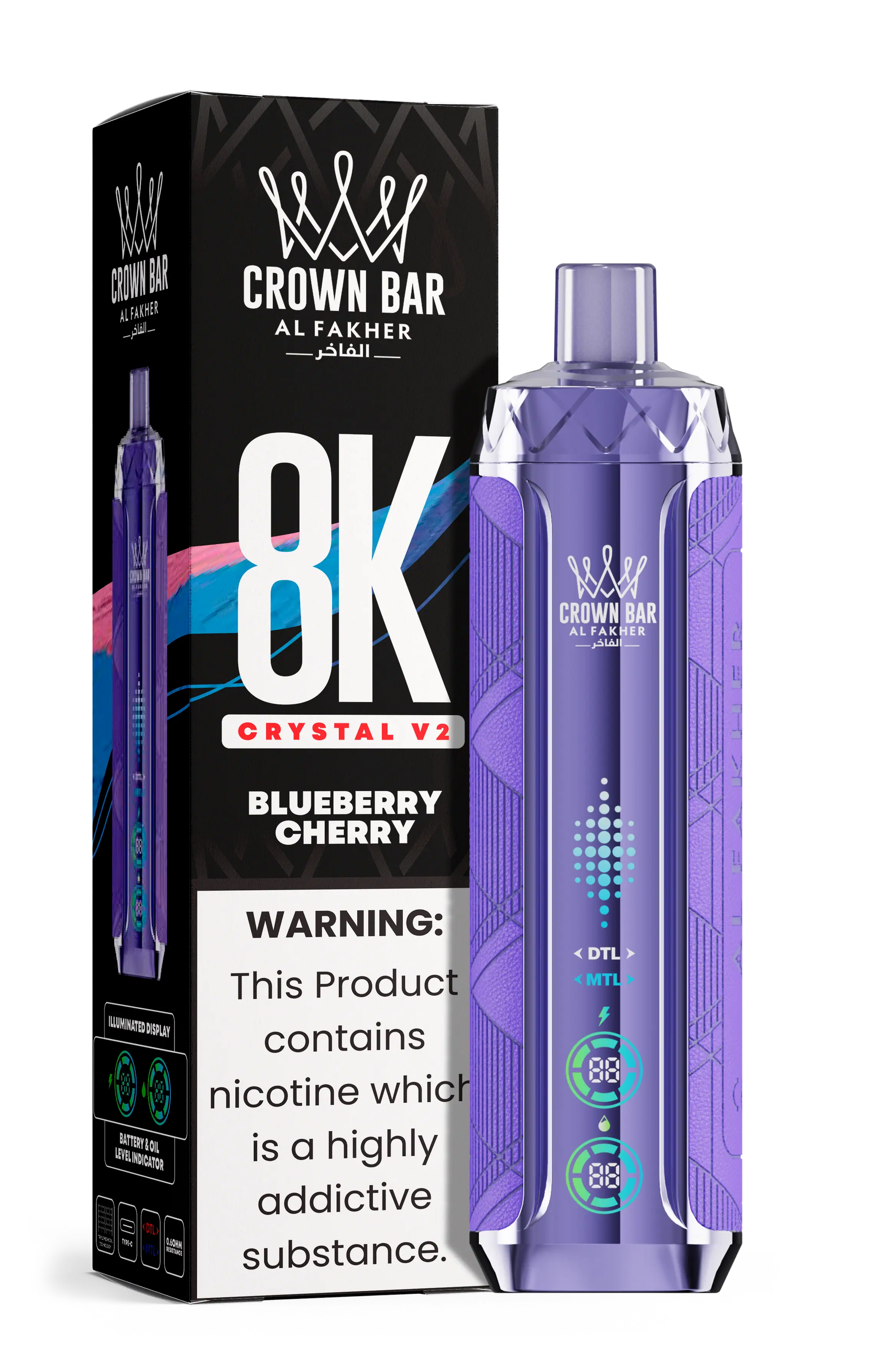 Al Fakher Crown Bar 8K Crystal V2 Blueberry Cherry kaufen – 8000 Züge Einweg Vape | bigpuff.shop